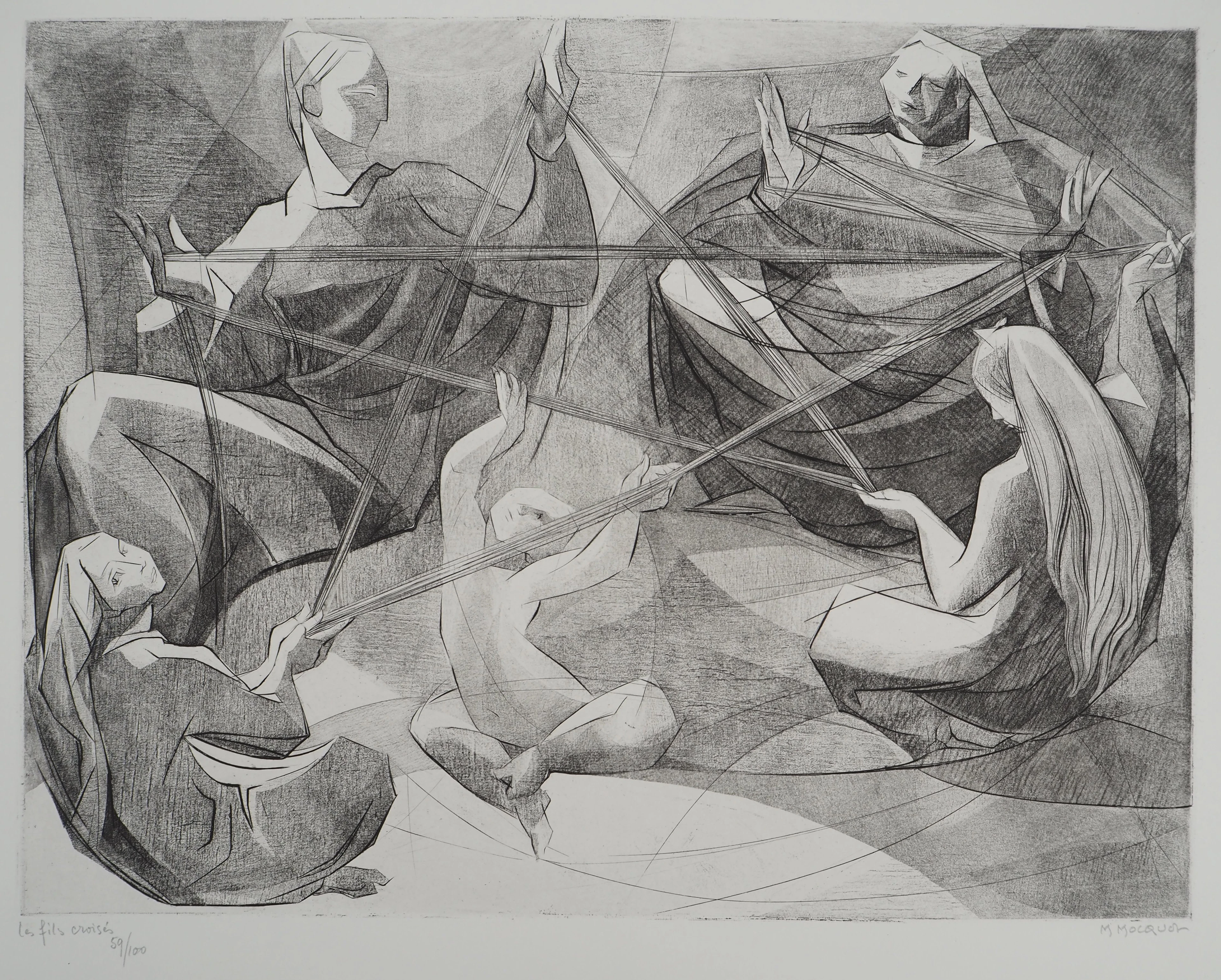 Magdeleine MOCQUOT (1910-1991), Les fils croisés - Gravure sur cuivre
