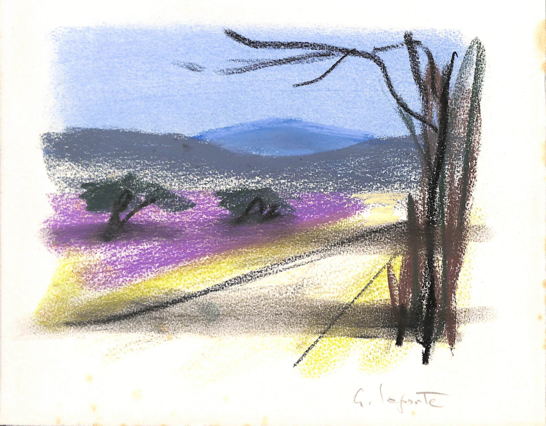 Georges LAPORTE - Sur le route de la lavande, 1974 - Dessin original