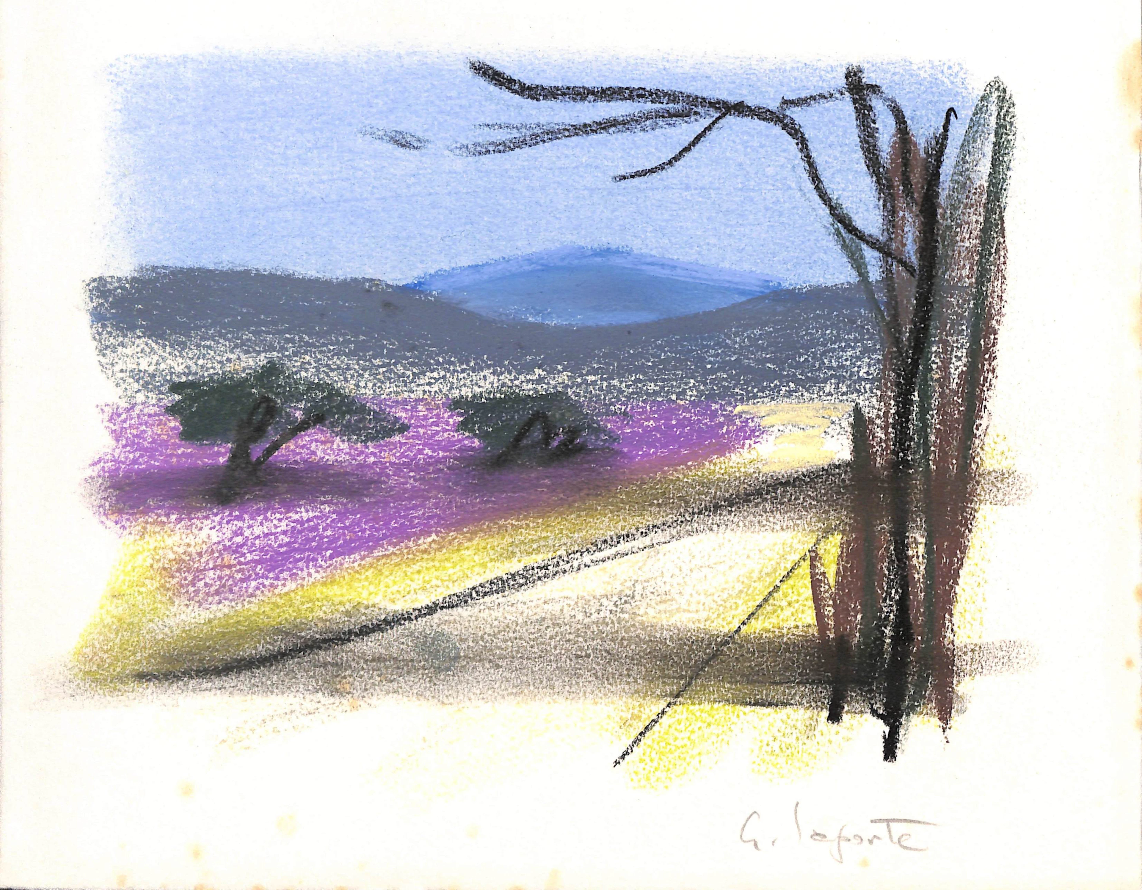 Georges LAPORTE - Sur le route de la lavande, 1974 - Dessin original