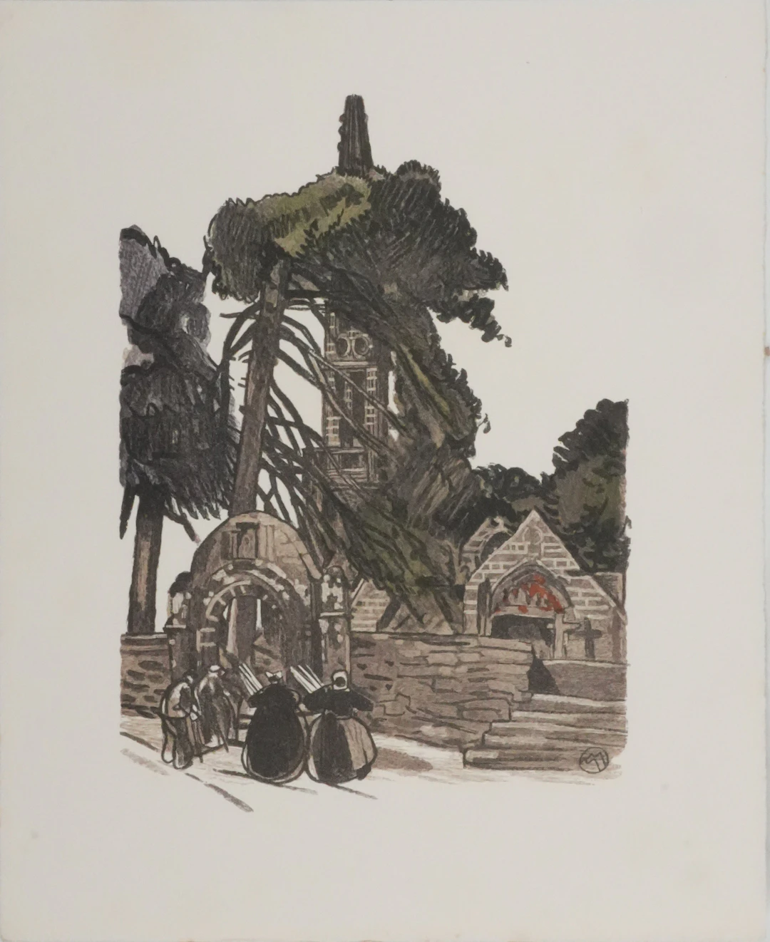 Mathurin MEHEUT : Bretagne, L’arrivée au sanctuaire, Gravure originale signée