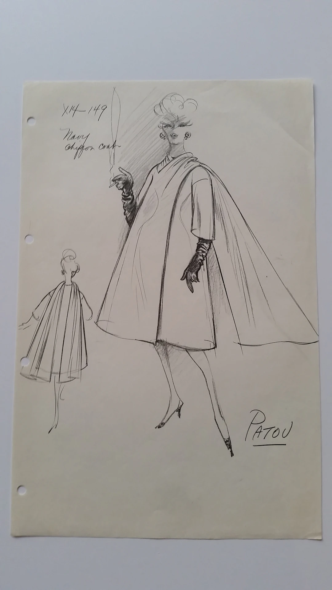 Jean PATOU - Croquis veste - Navy chiffon coat
