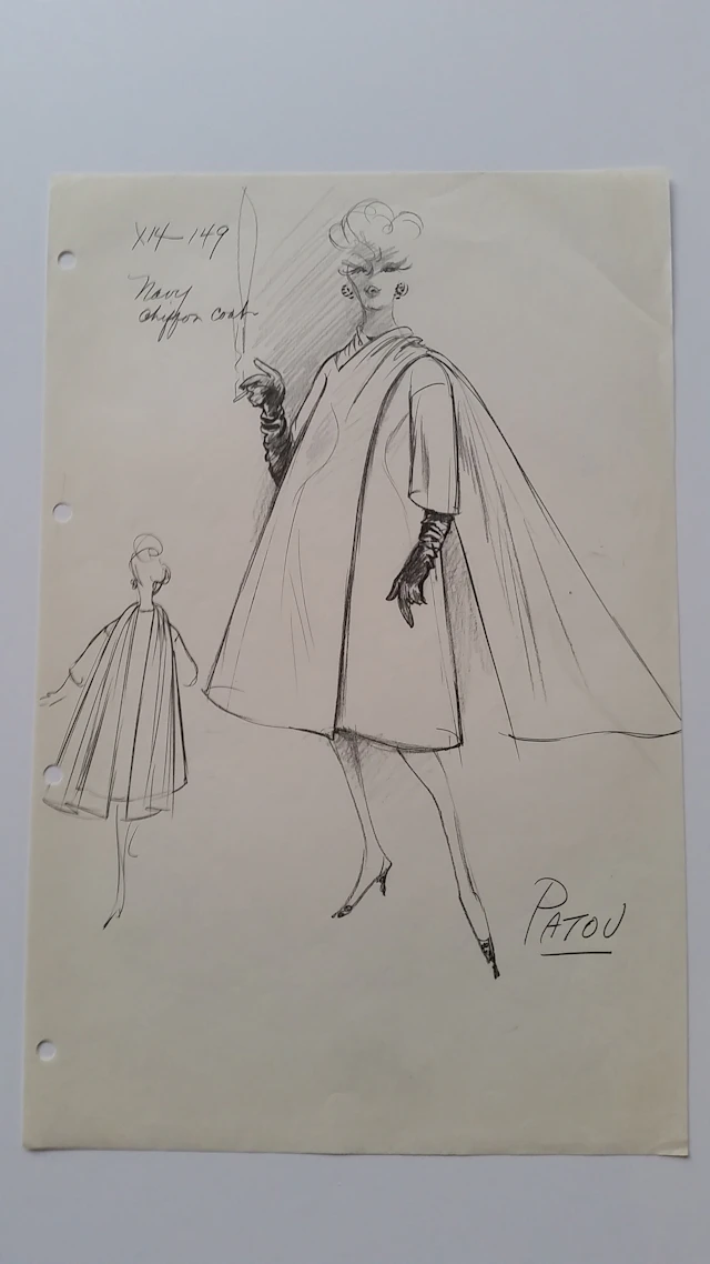 Jean PATOU - Croquis veste - Navy chiffon coat
