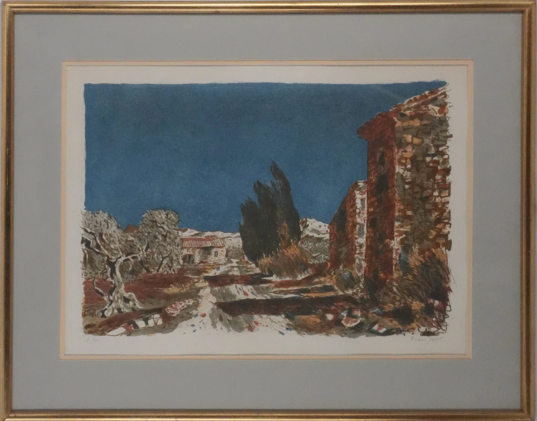 Roland OUDOT - La bastide provençale et oliviers, lithographie originale signée