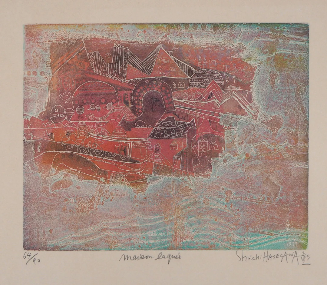 Shoichi HASEGAWA : Maison laqué, 1977 - Gravure originale signée au crayon