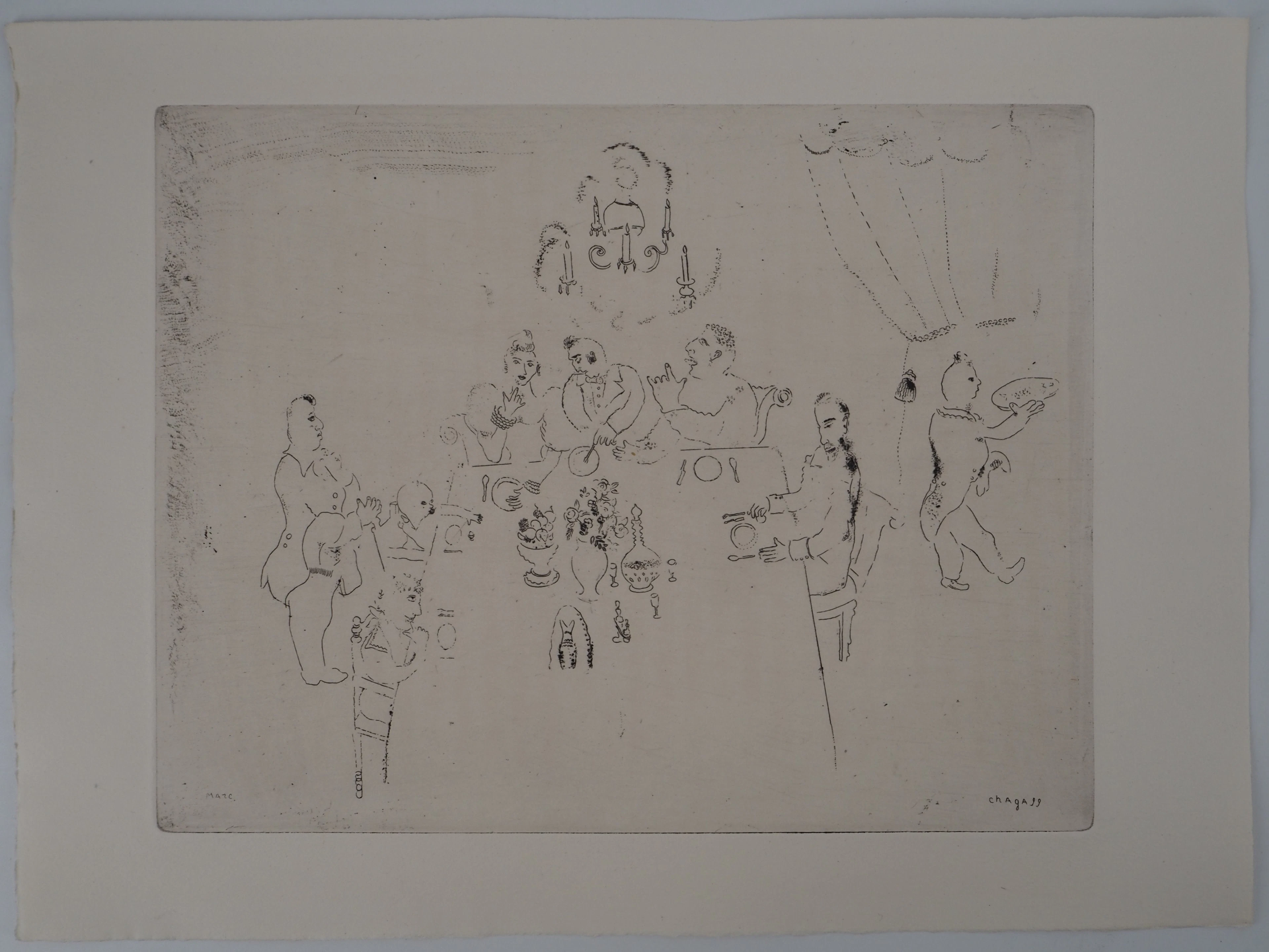 Marc CHAGALL : Repas chez Manilov, Gravure originale signée