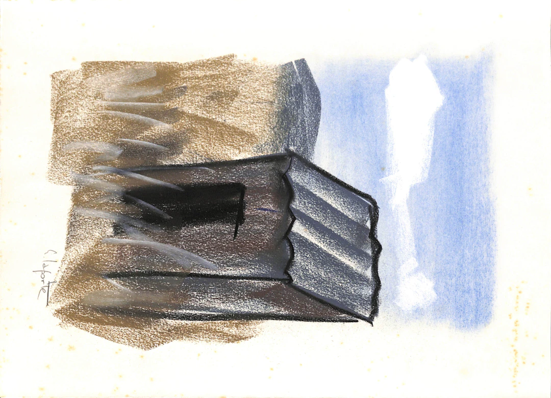 Georges LAPORTE - La petite cabane, 1974 - Dessin original au pastel signé