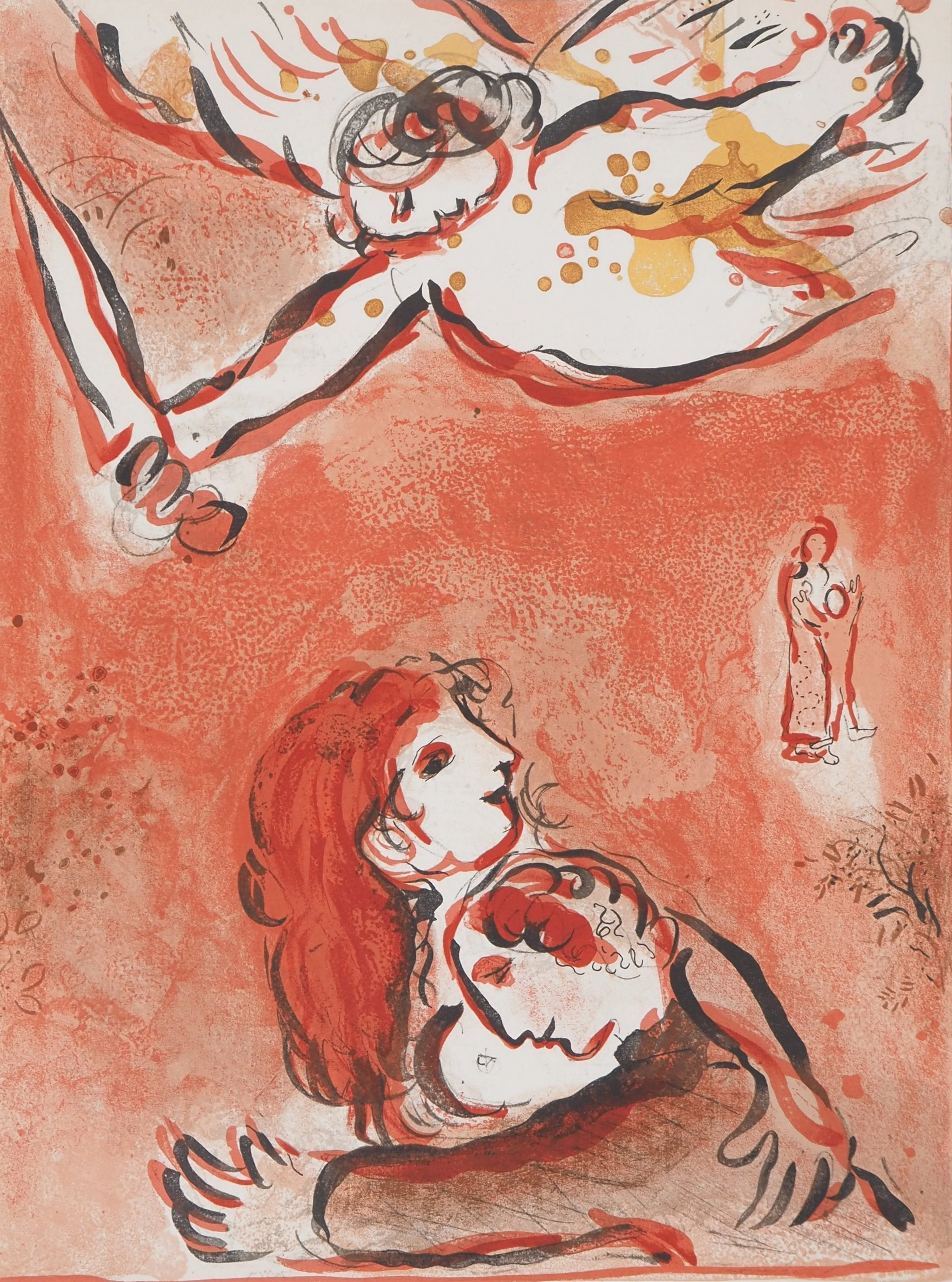 Marc CHAGALL : La Bible, L'ange sauveur, Lithogravure originale