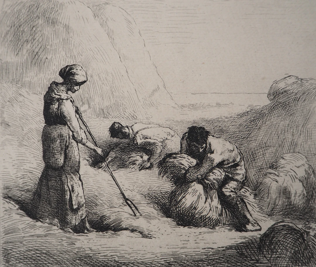 Jean François MILLET (d’après) - Les botteleurs,1873 - Gravure, signée