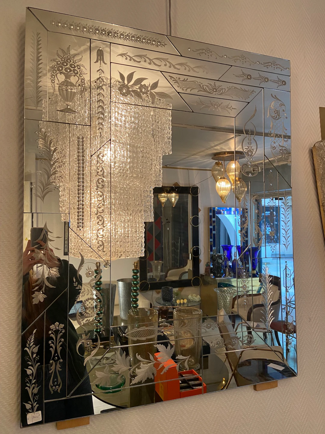 Miroir gravé en verre de Murano, vers 1970