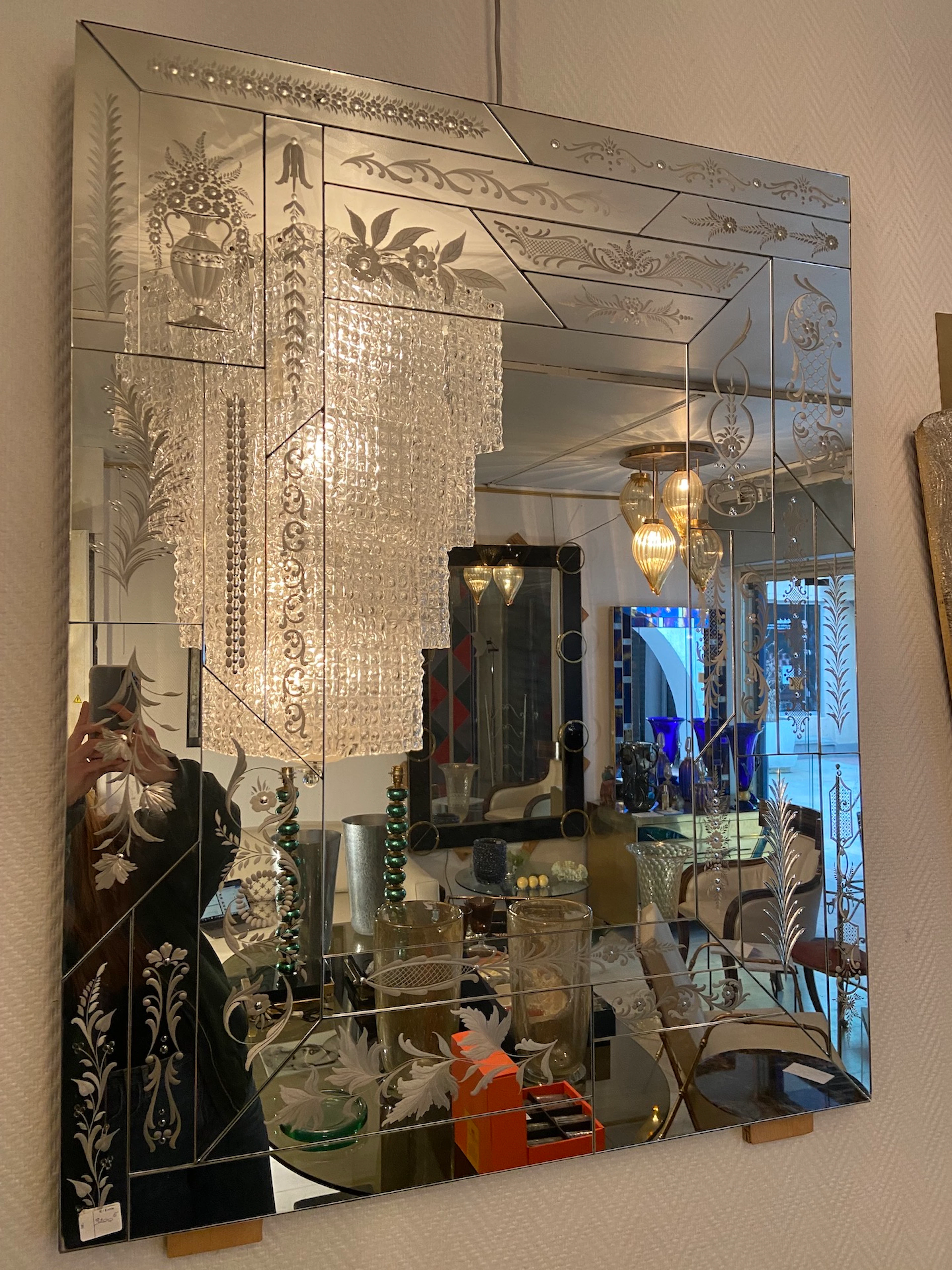 Miroir gravé en verre de Murano, vers 1970