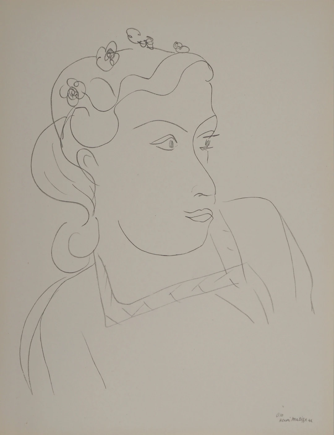 Henri MATISSE : Buste féminin aux fleurs, Lithographie signée