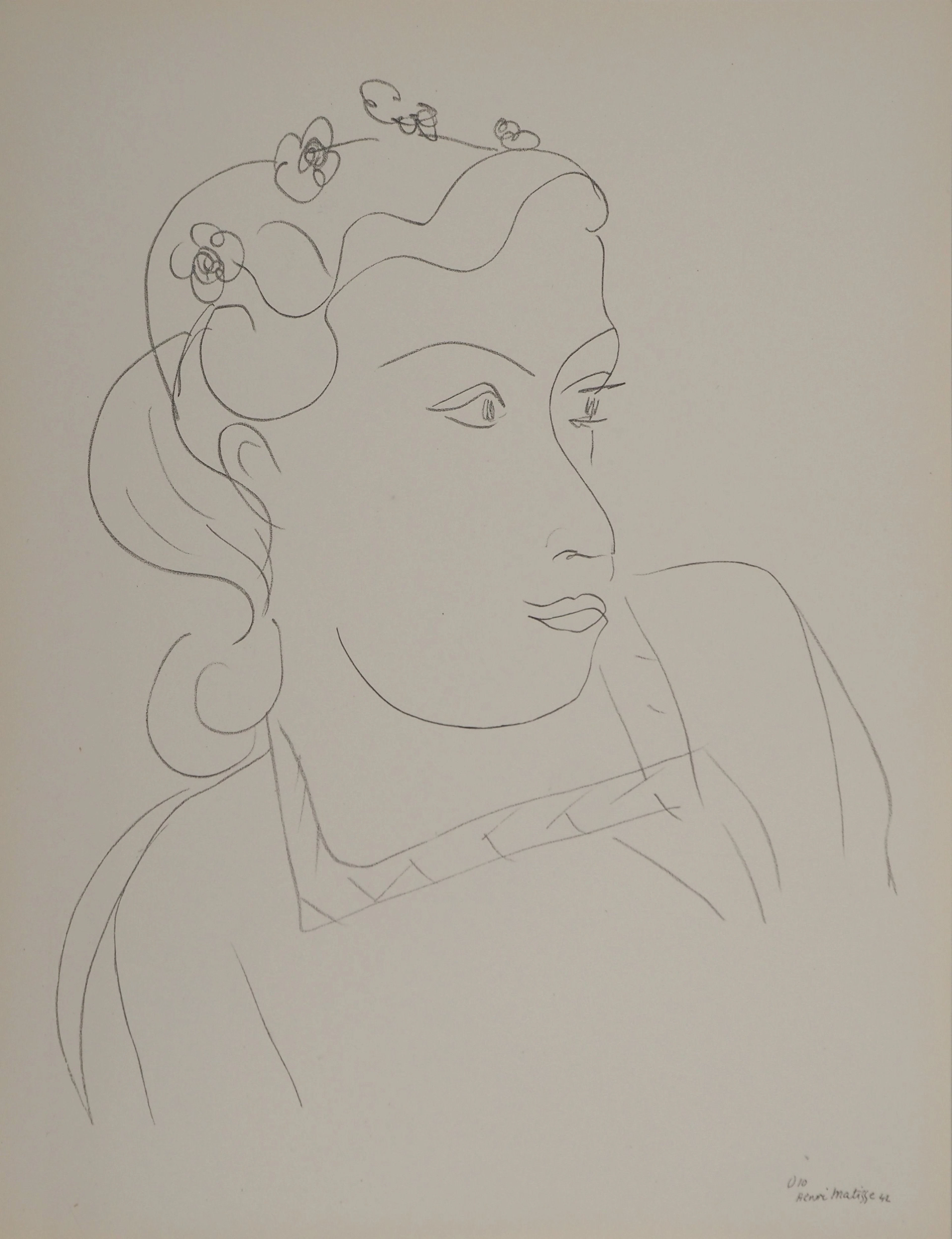 Henri MATISSE : Buste féminin aux fleurs, Lithographie signée