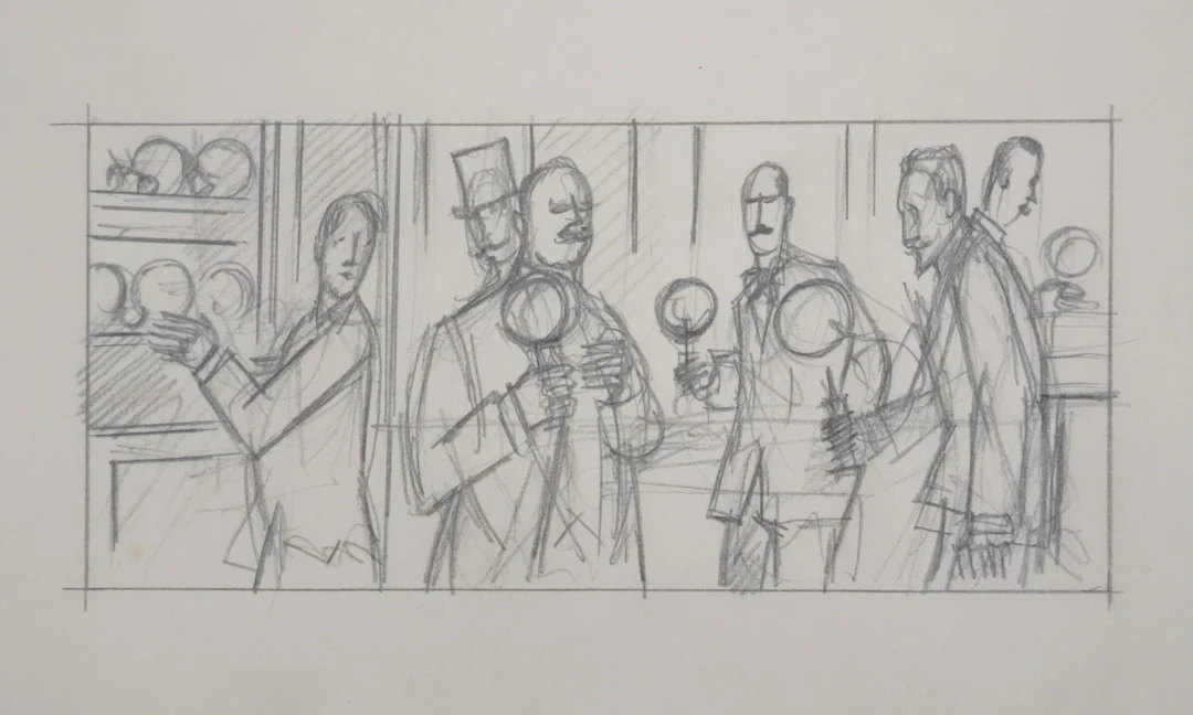 Jean-Emile LABOUREUR : Les joueurs de bilboquet, Dessin original