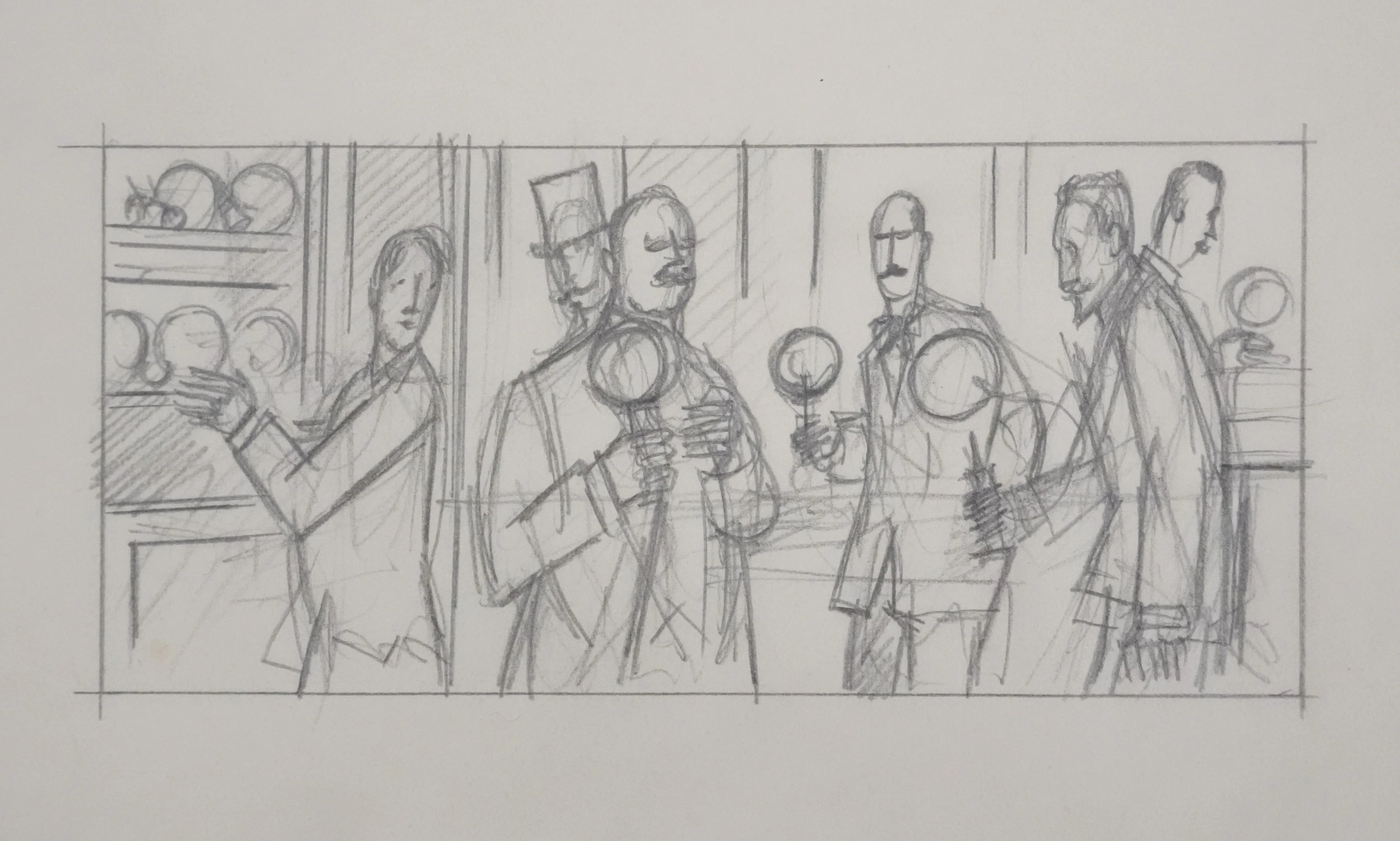 Jean-Emile LABOUREUR : Les joueurs de bilboquet, Dessin original