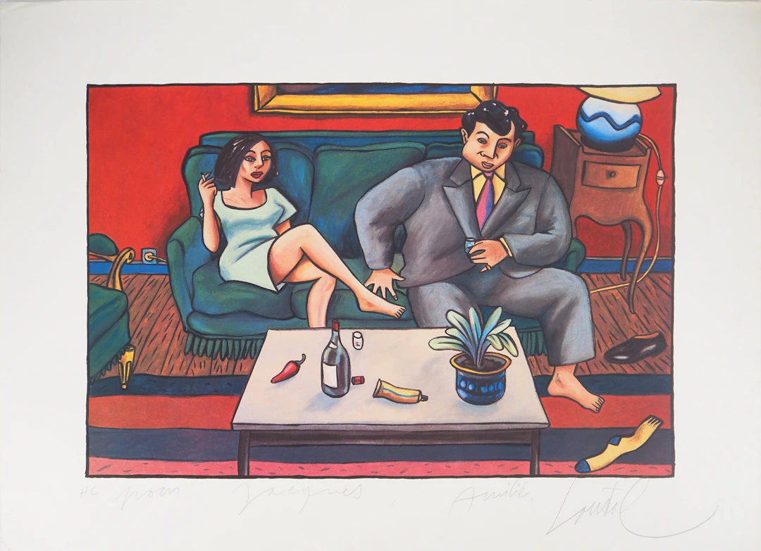Jacques DE LOUSTAL - Couple au salon - Lithographie originale, signée