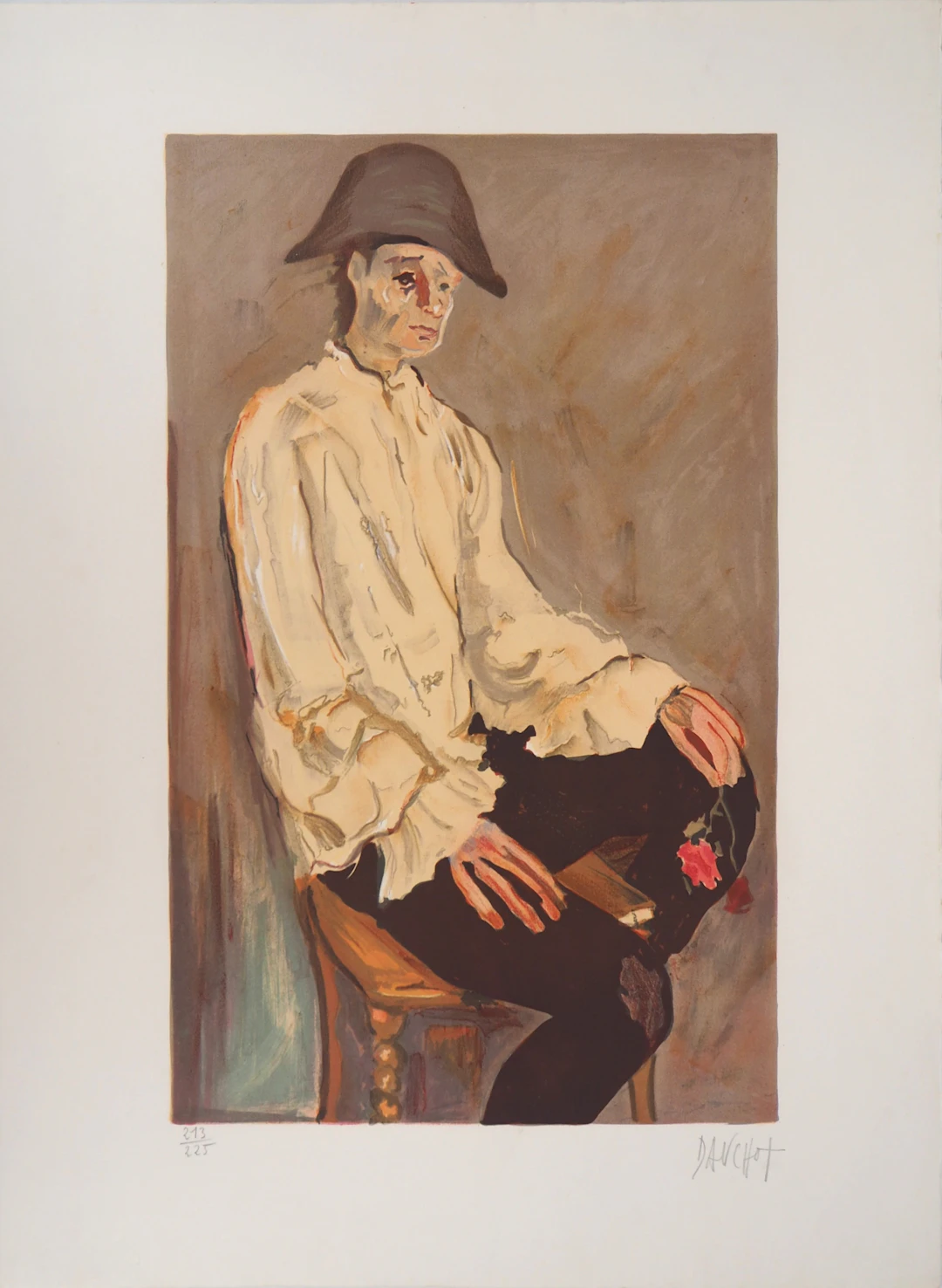 Gabriel DAUCHOT - L’arlequin à la rose - Lithographie originale signée