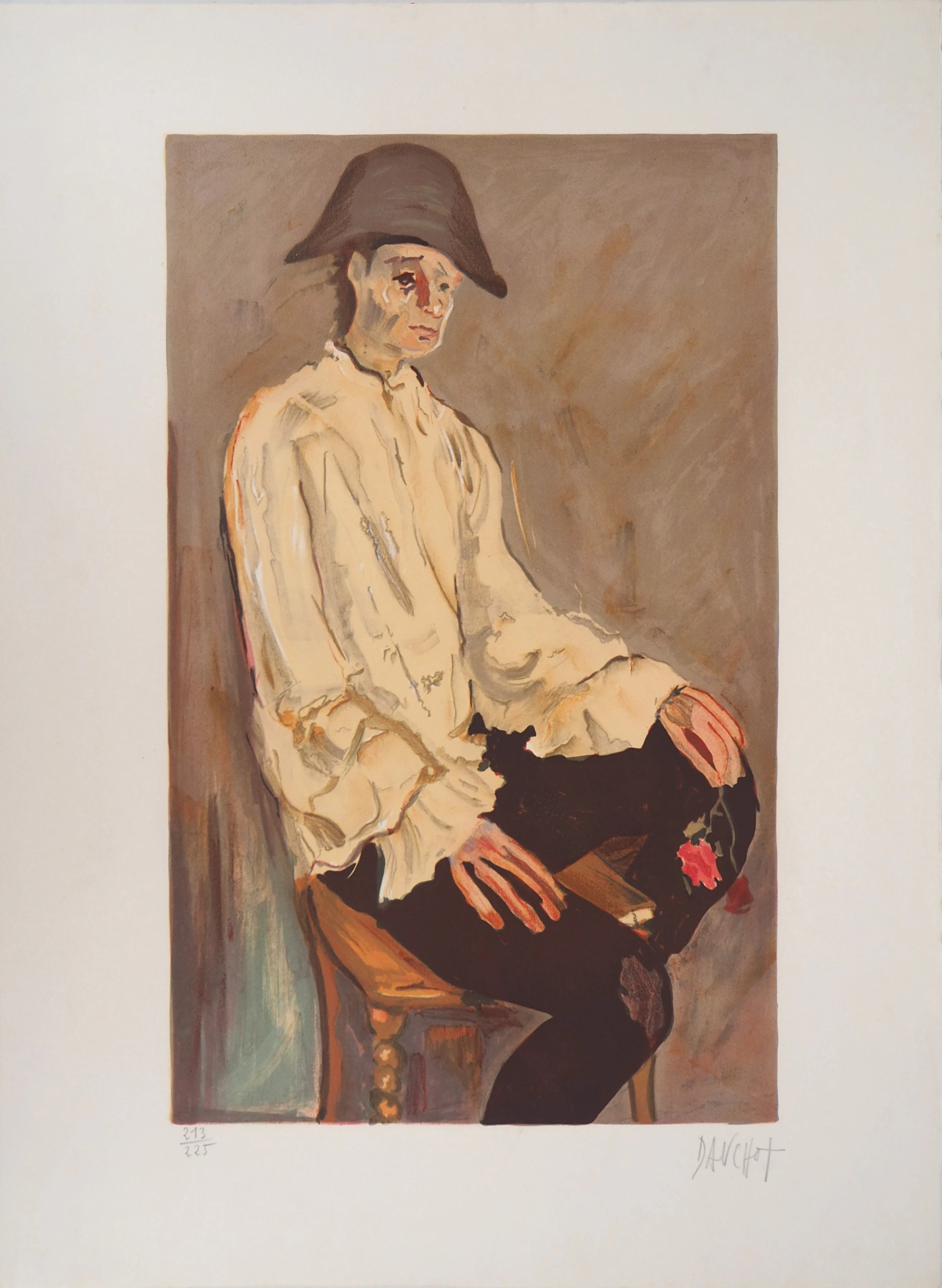 Gabriel DAUCHOT - L’arlequin à la rose - Lithographie originale signée