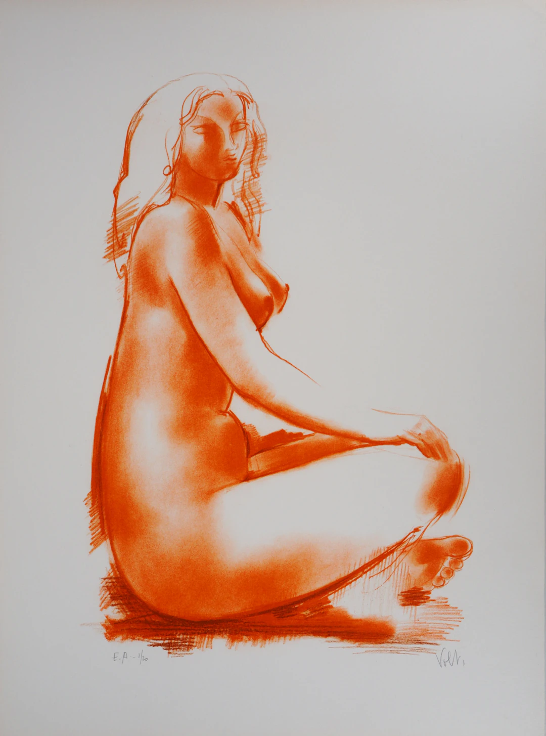 Antonuccio VOLTI - Nu assis de profil - Lithographie signée au crayon