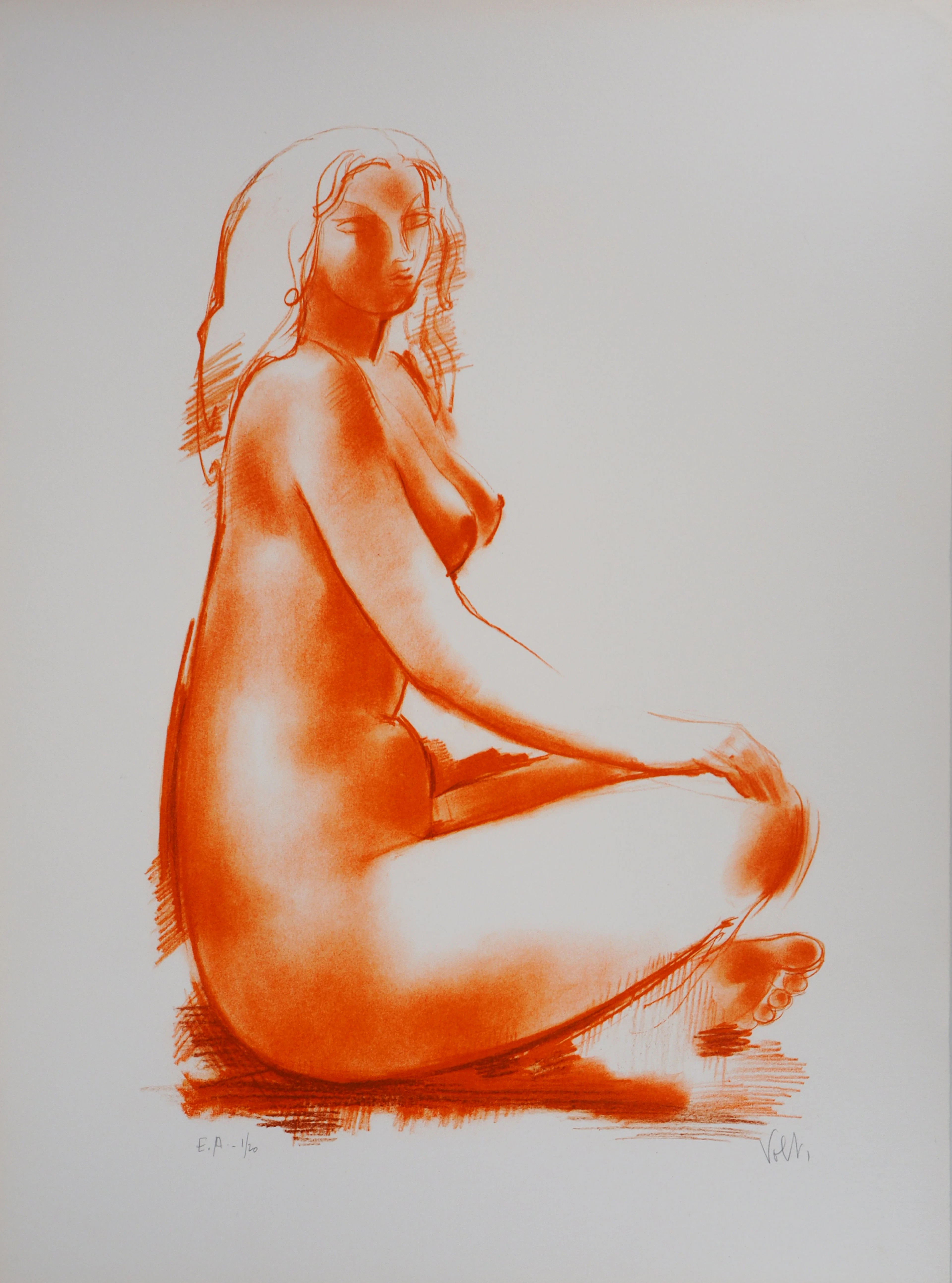 Antonuccio VOLTI - Nu assis de profil - Lithographie signée au crayon