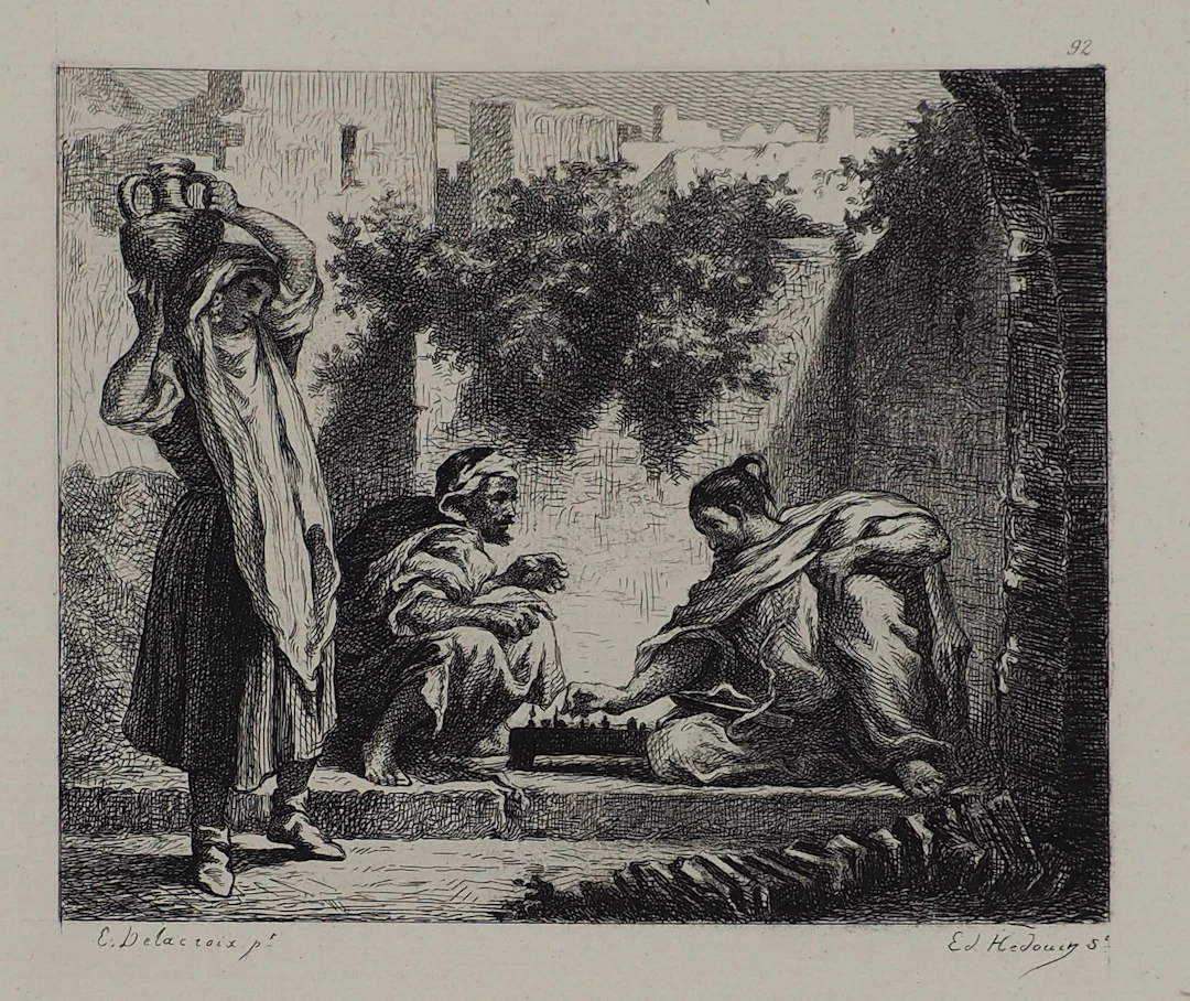 Eugène DELACROIX (d’après) - Joueurs d’échecs, 1873 - Gravure signée