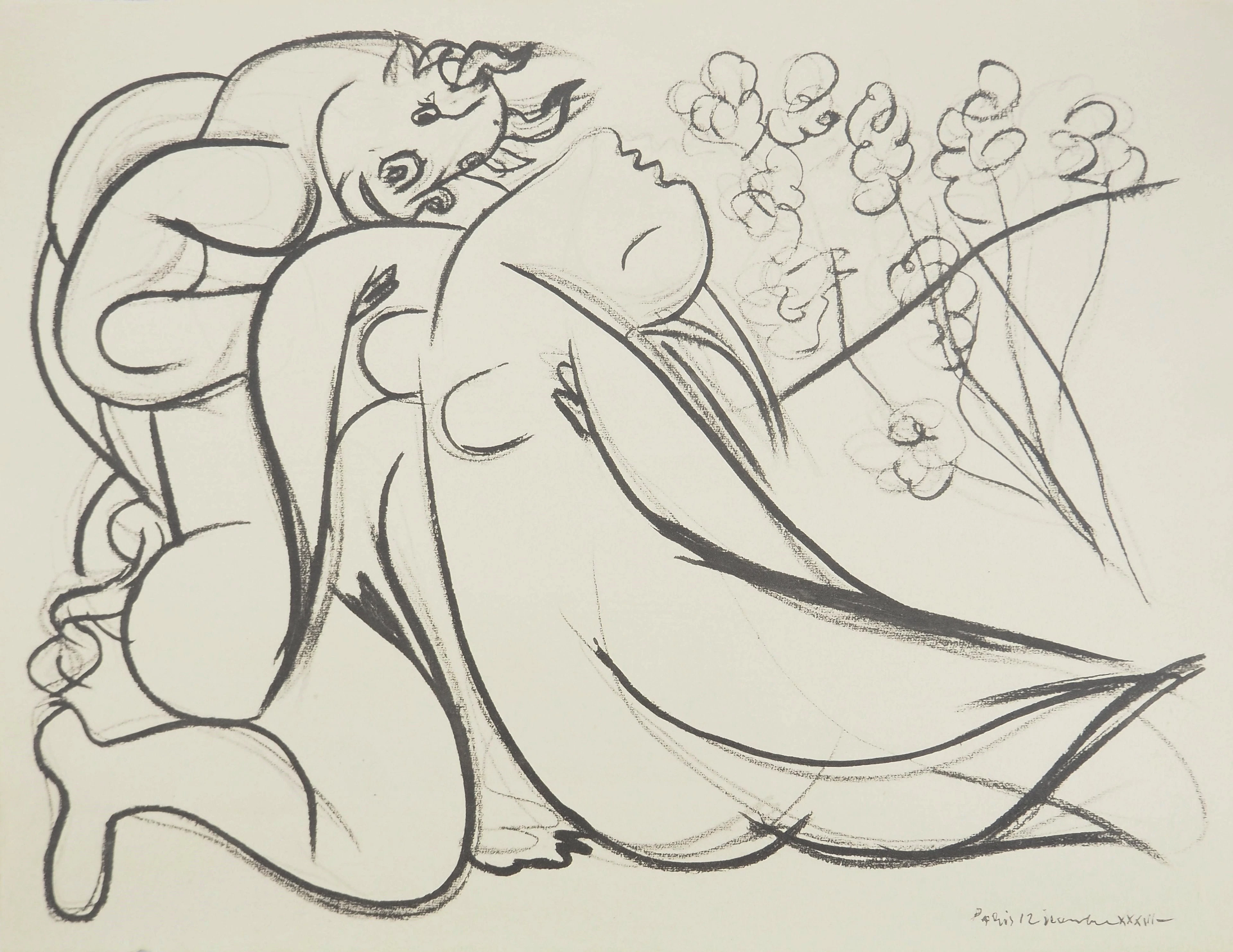 Pablo PICASSO : La jeune fille et le minotaure, Lithographie et pochoir