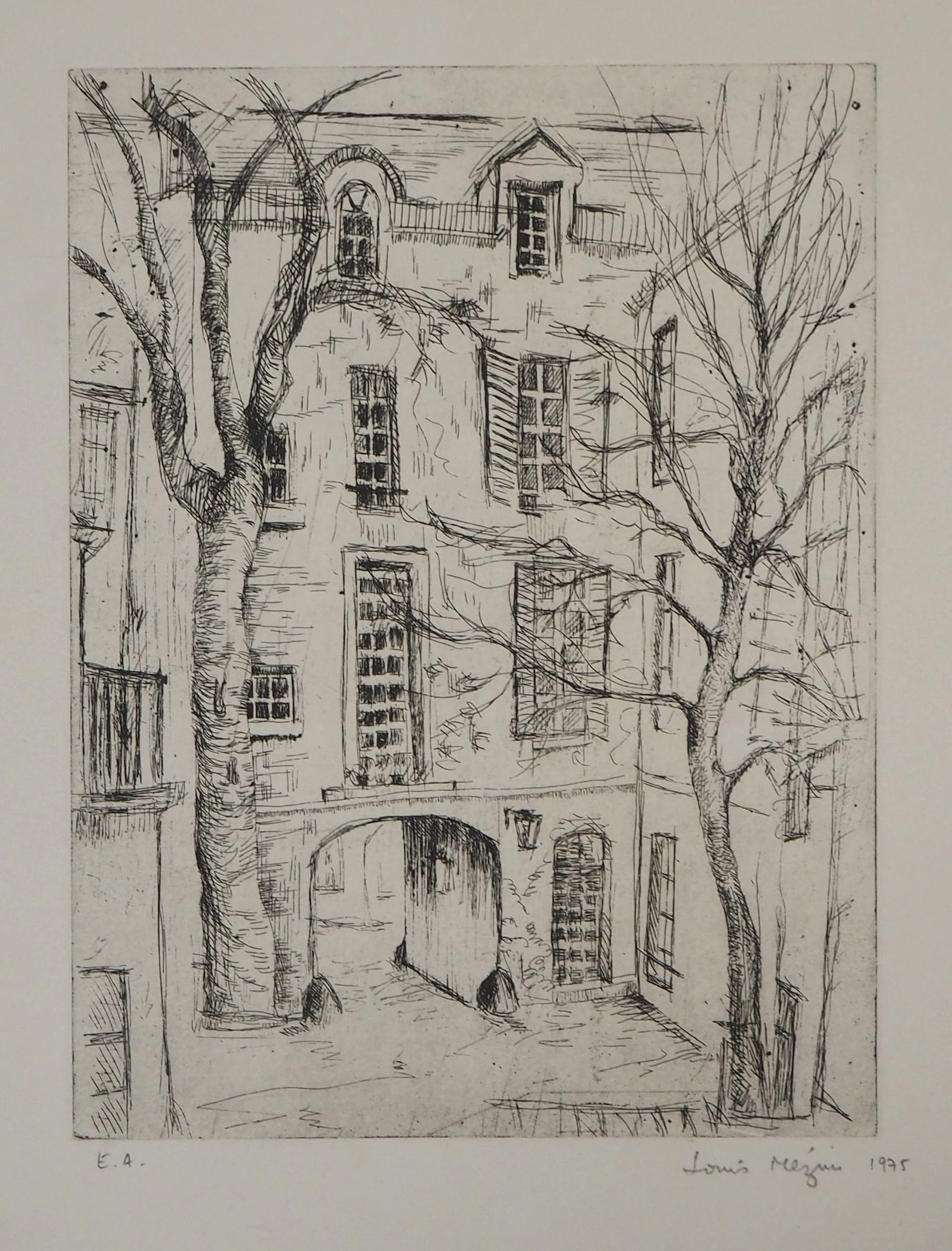 Louis MEZIN : Vieux Paris, Cour d’immeuble, 1975 - Gravure originale signée