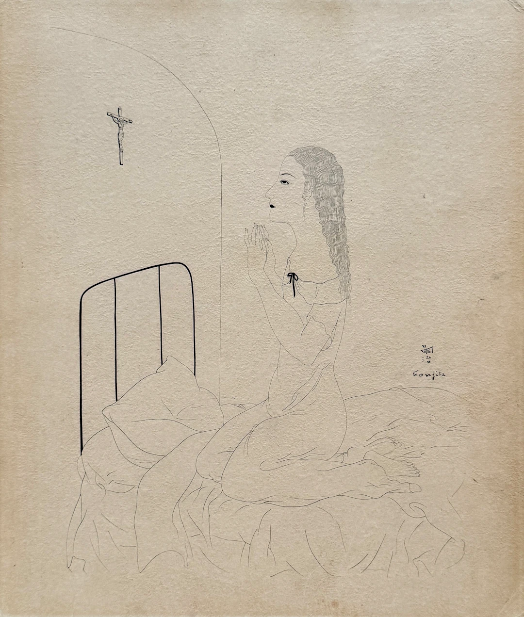 Léonard Tsuguharu Foujita (1886-1968) - La prière, 1920 - Eau forte