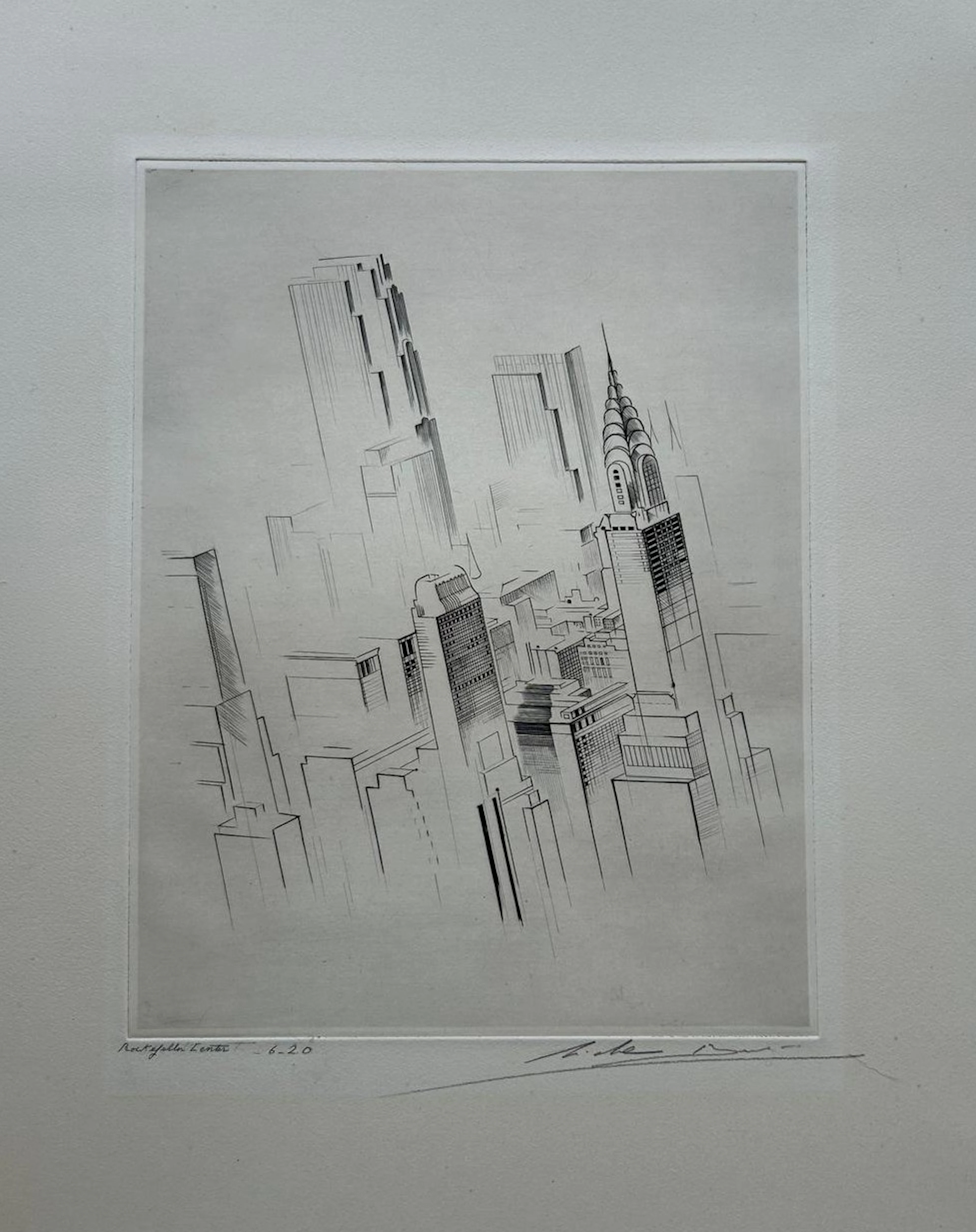 Michel Beret - Le Rockfeller Center - Gravure originale signée et titrée