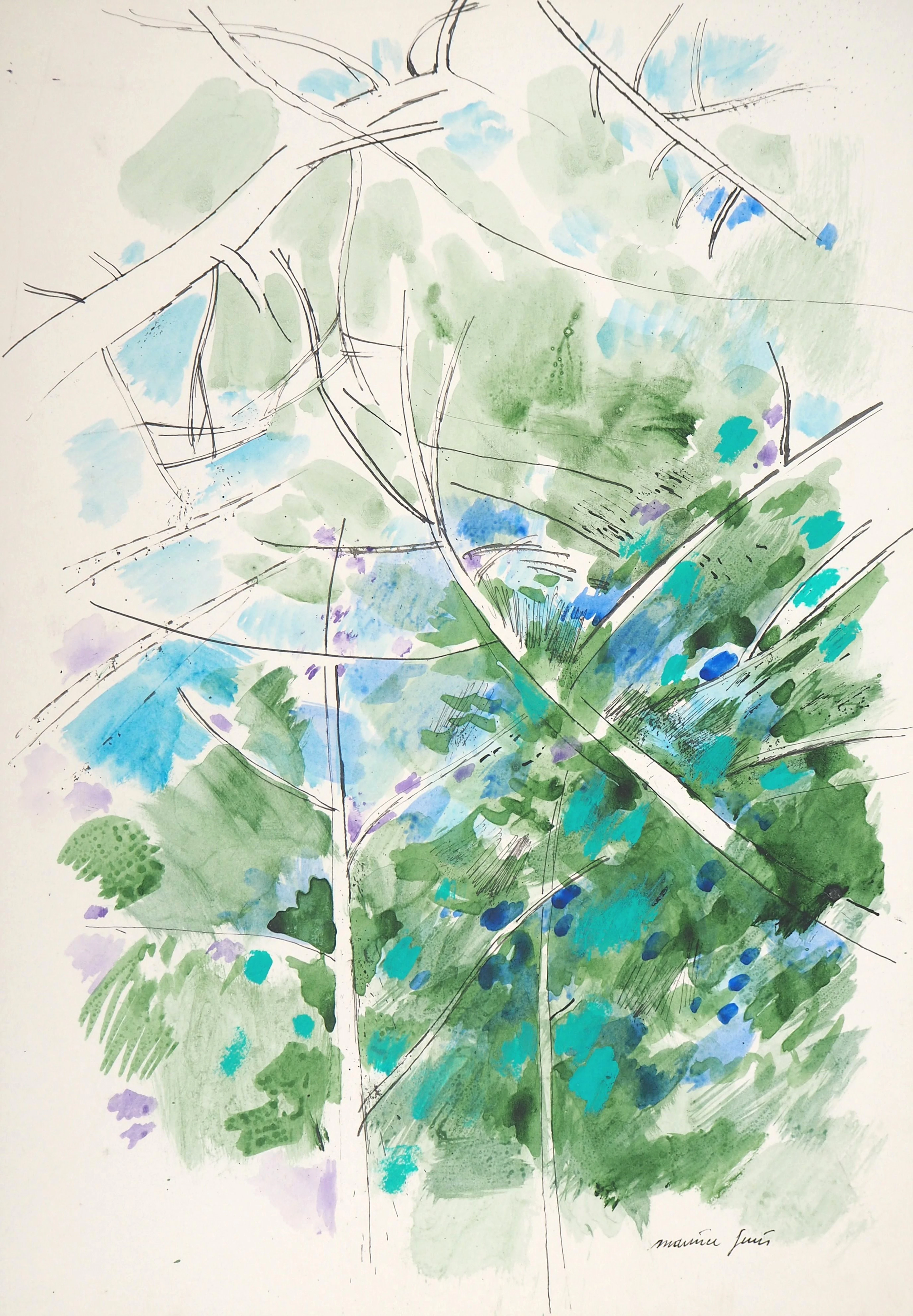 Maurice GENIS : Sous l’ombre de l’arbre - Aquarelle, gouache et encre