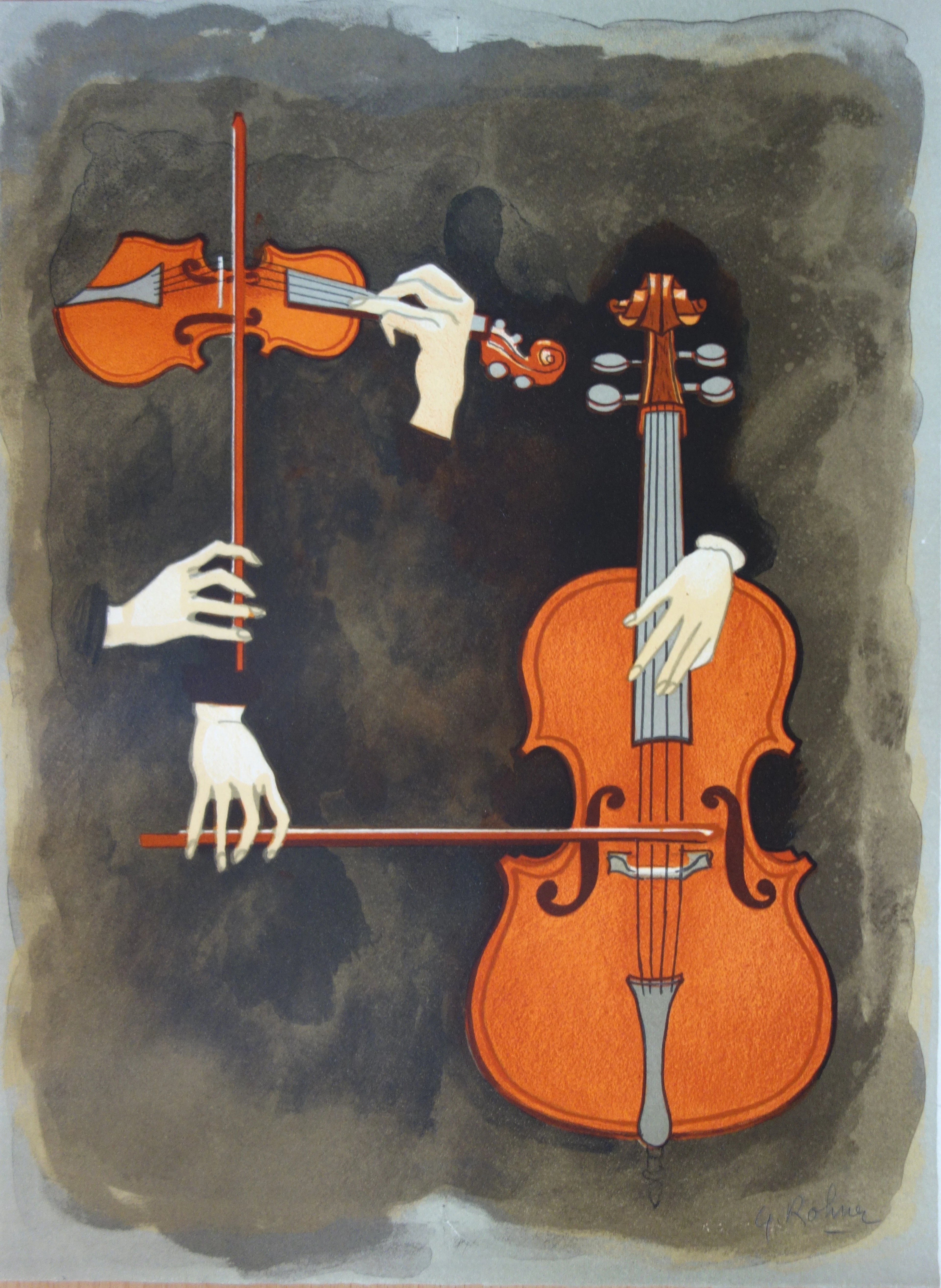 Gérard ROHNER - Violon et violoncelle - Lithographie originale signée au crayon
