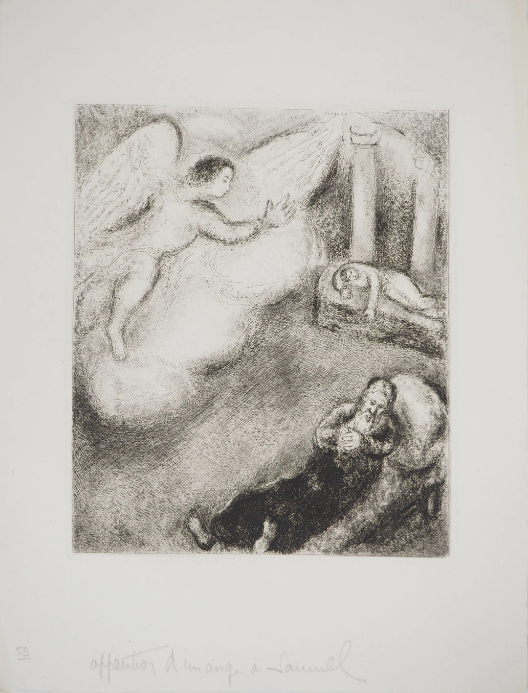 Marc CHAGALL : Samuel appelé par Dieu, Gravure originale signée
