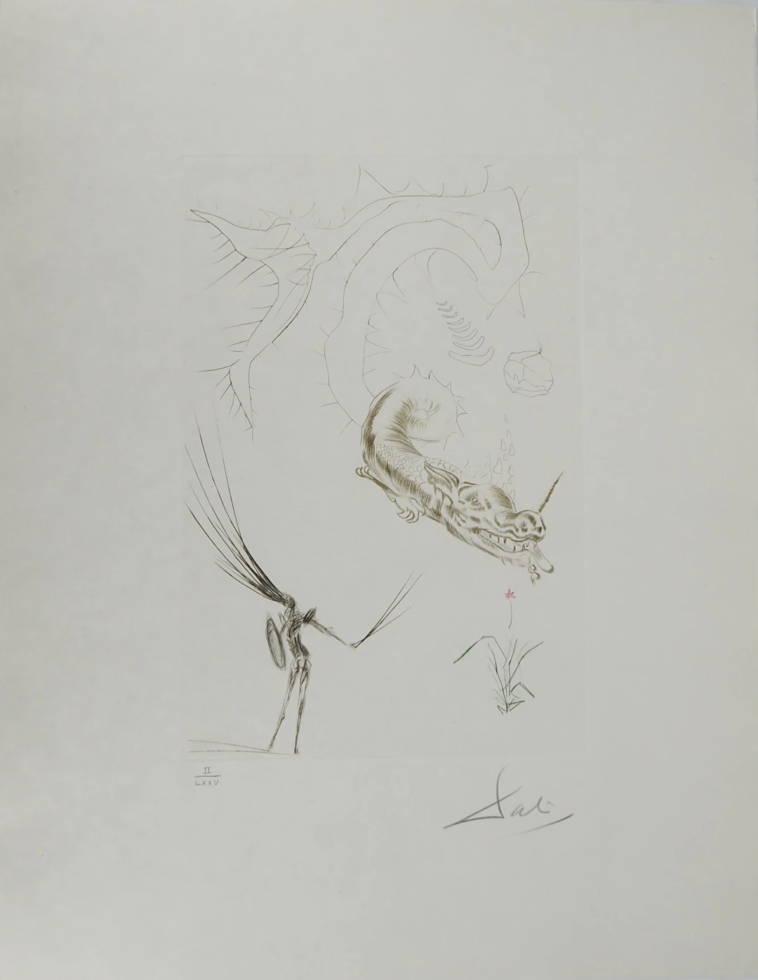 Salvador DALI : Tristan et le dragon, Gravure originale signée