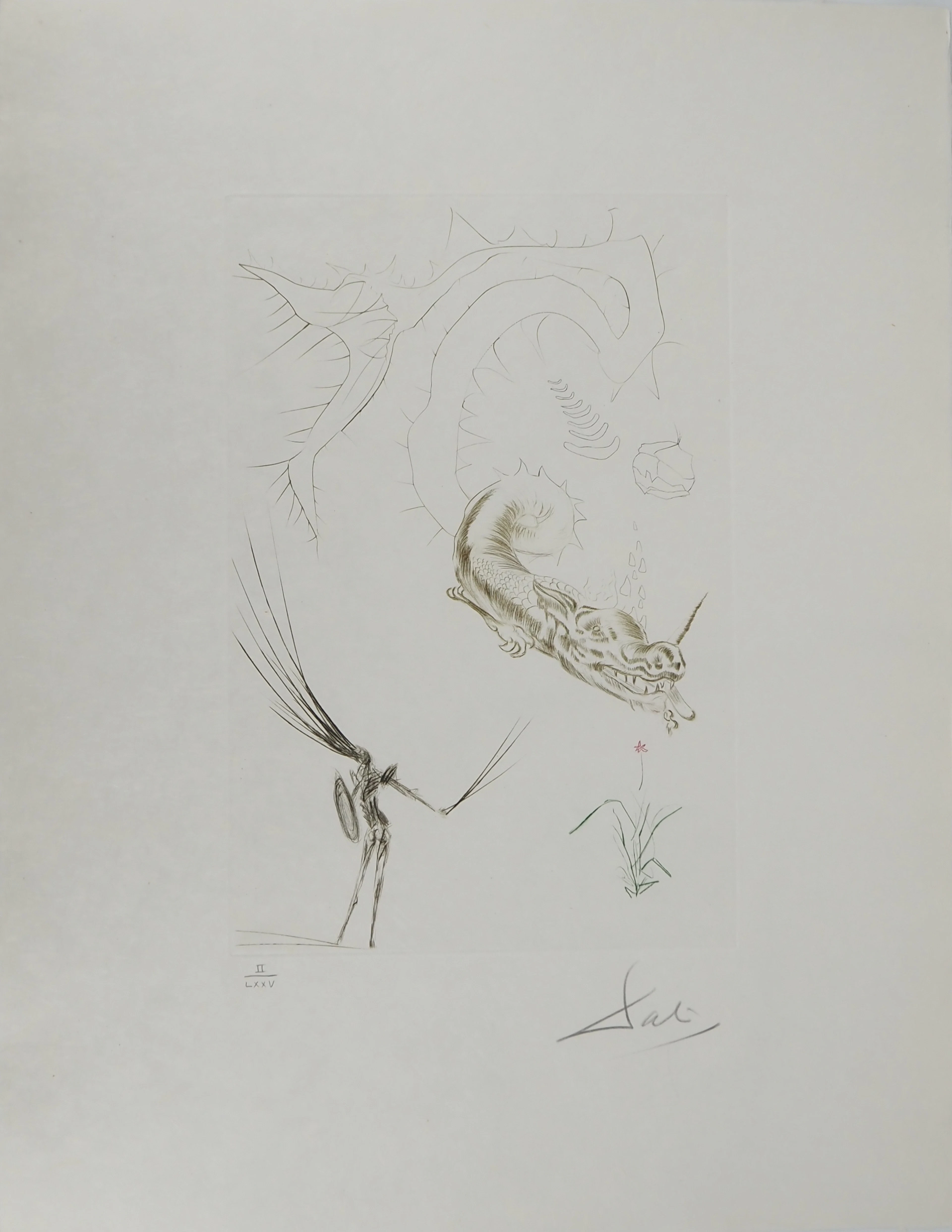 Salvador DALI : Tristan et le dragon, Gravure originale signée