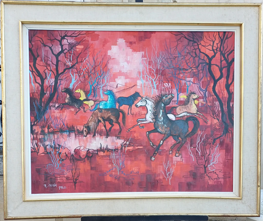 Roland IROLLA - Chevaux sauvages, 1960 - Huile sur toile