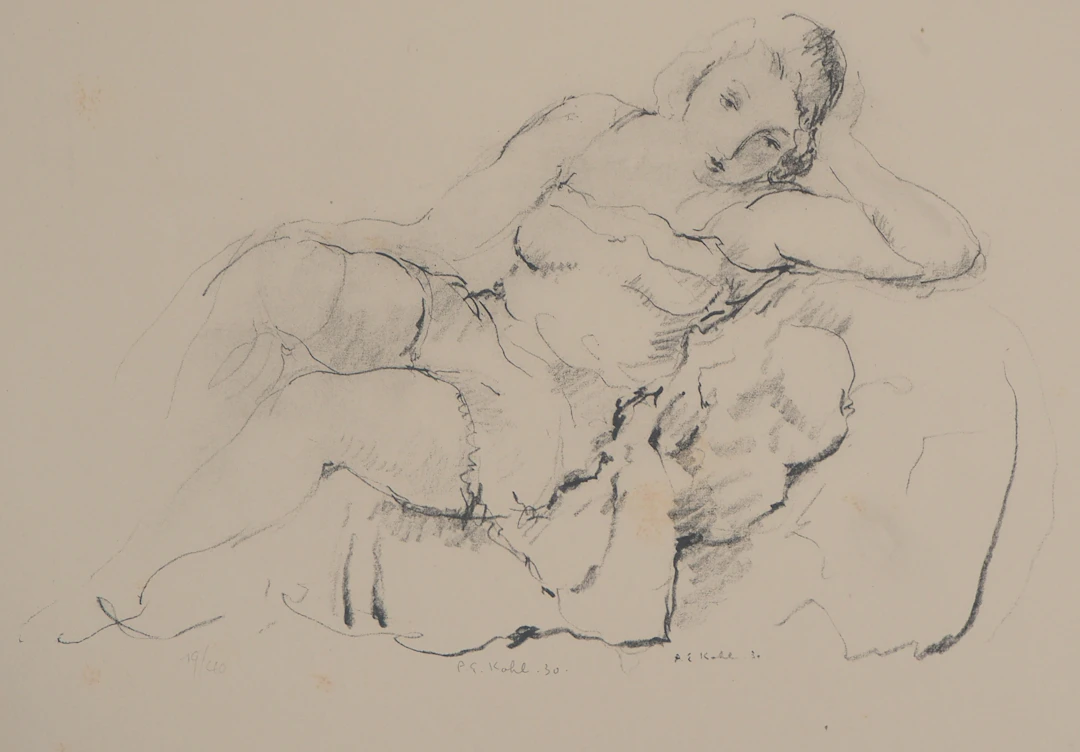 Pierre-Ernest KOHL - Modèle sur un sofa - Lithographie originale signée