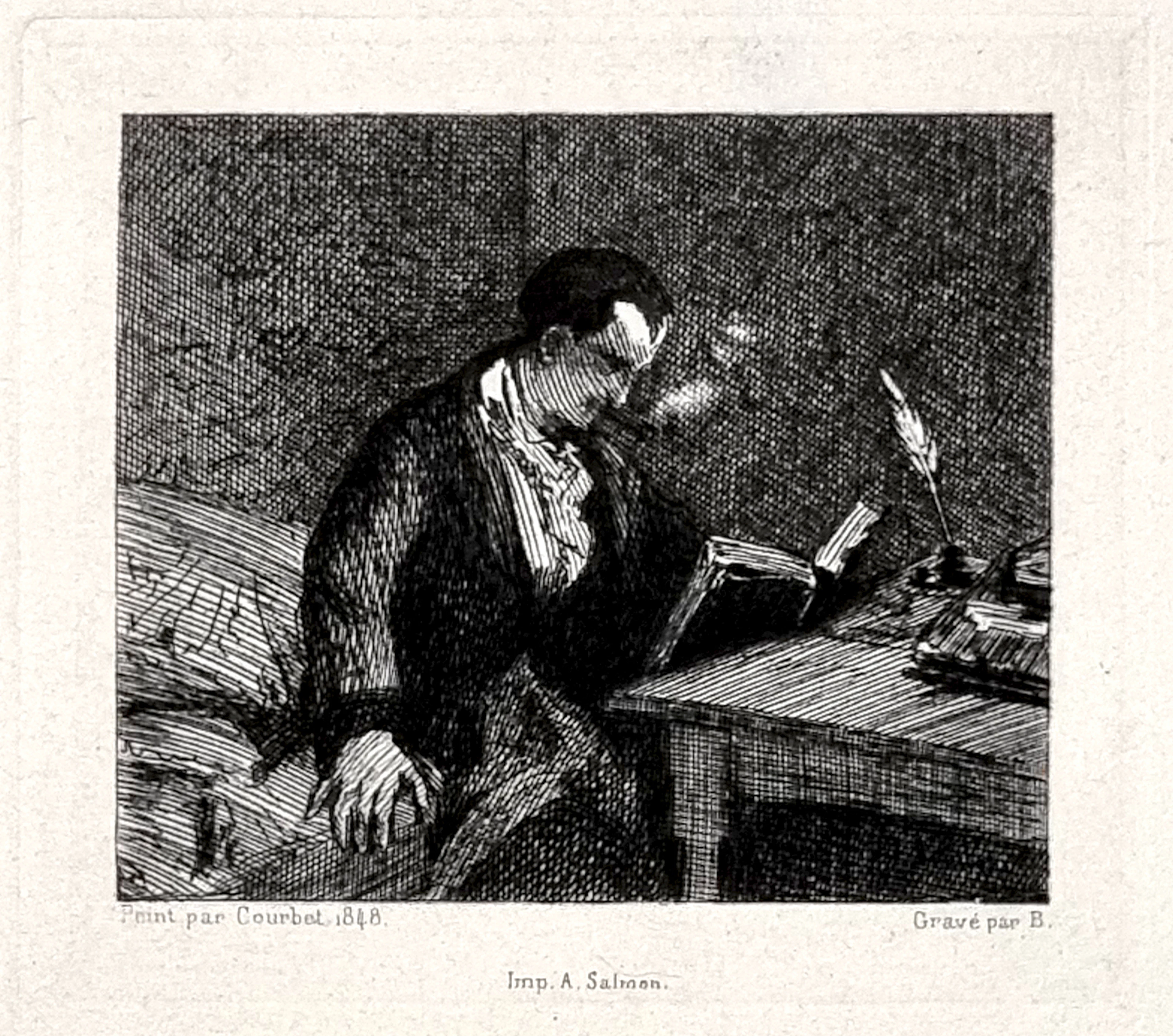 Felix Bracquemond (d’après Courbet), Baudelaire lisant, gravure, vers 1935