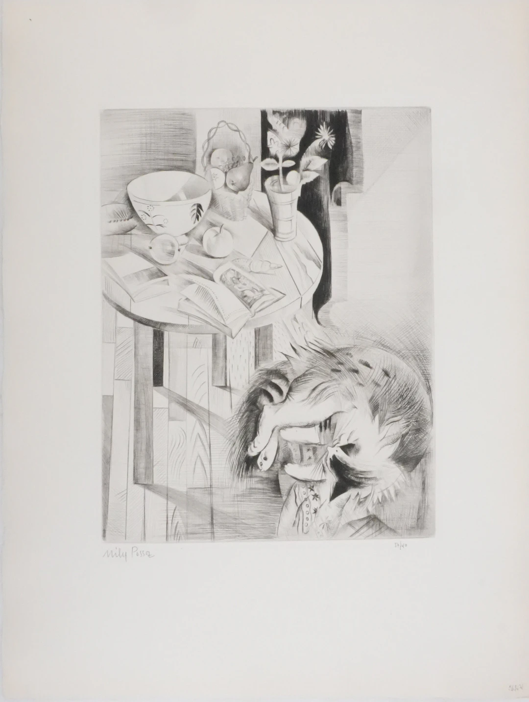 Mily POSSOZ : Le chat sur le tabouret - Gravure originale signée