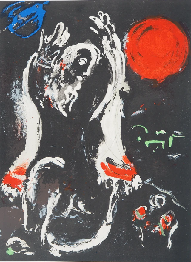 Marc CHAGALL : La Bible, Prêcheur à la tunique blanche, Lithographie originale