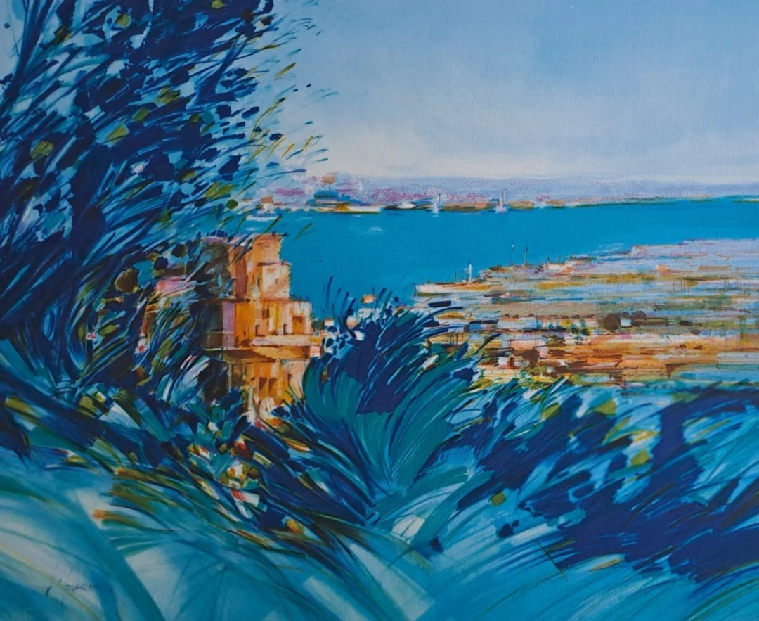 François d’Izarny - Vue sur la baie en Provence - Lithographie originale signée