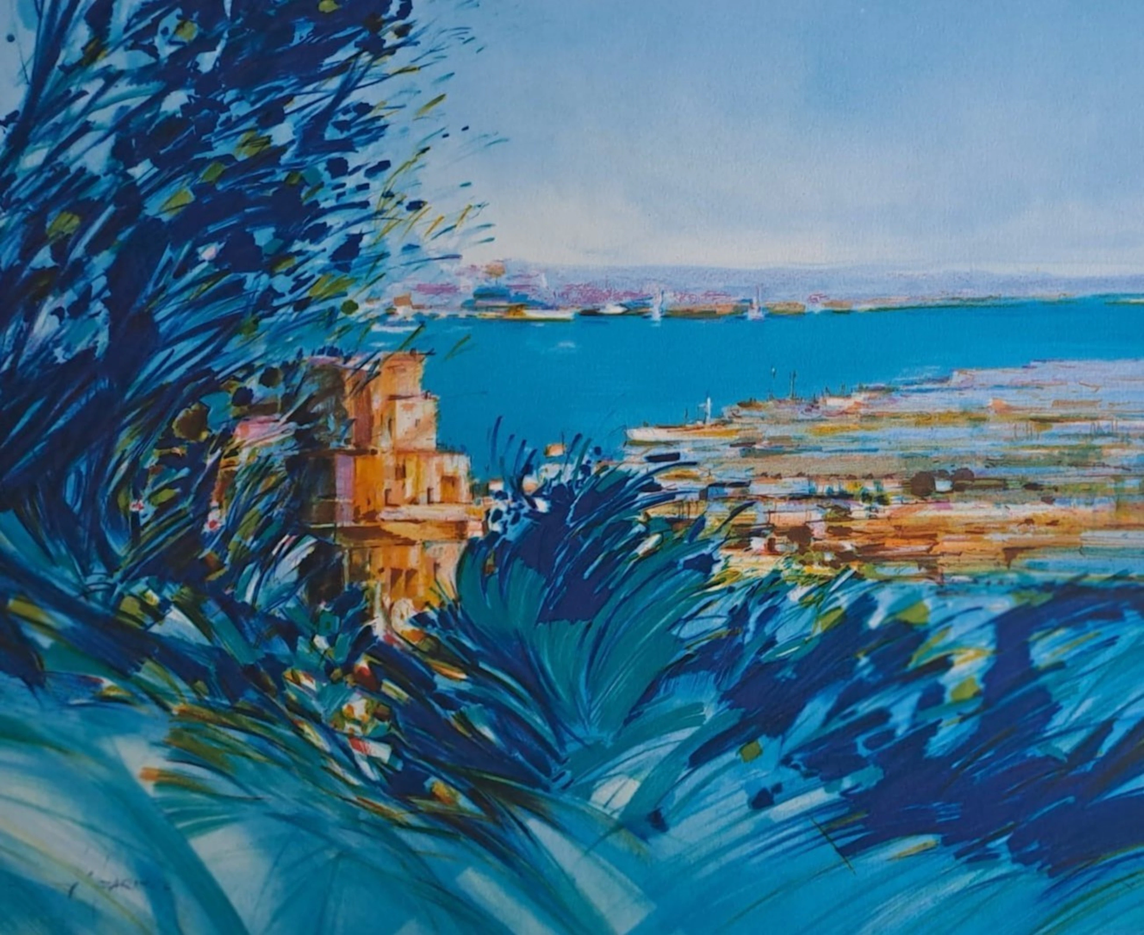 François d’Izarny - Vue sur la baie en Provence - Lithographie originale signée