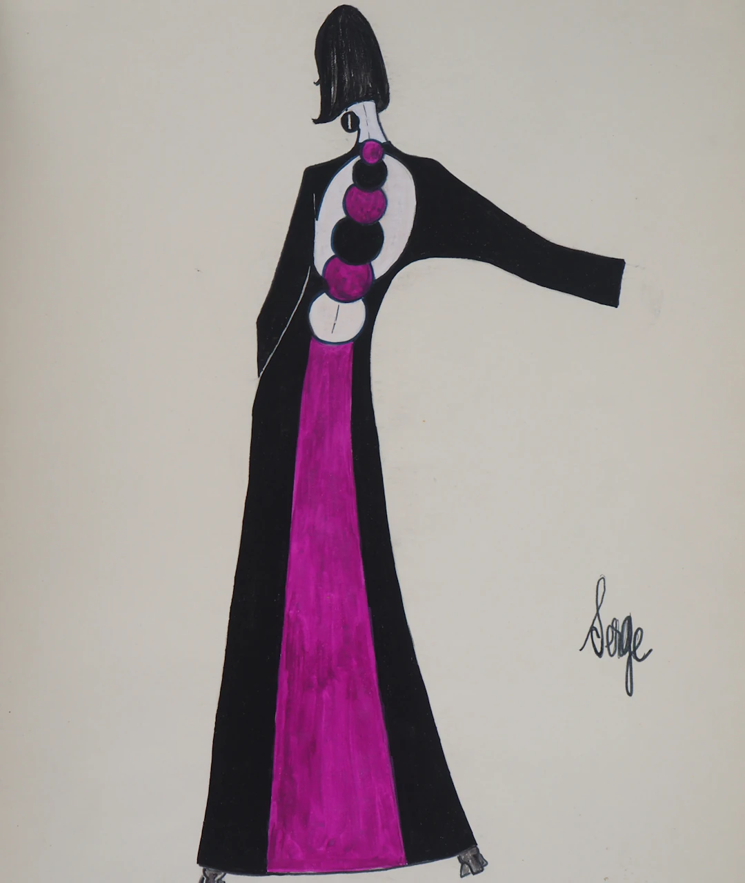 Serge PONS : Robe de soirée - Aquarelle originale signée