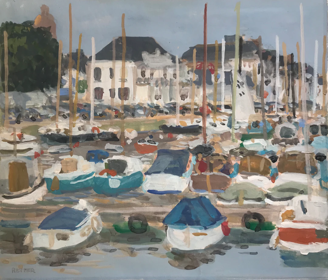 Henri REITER - Petit port normand - Gouache signée