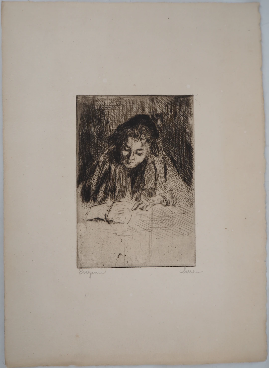 Maximilien LUCE - Femme lisant (Eugénie) Vers 1895 - Gravure originale signée