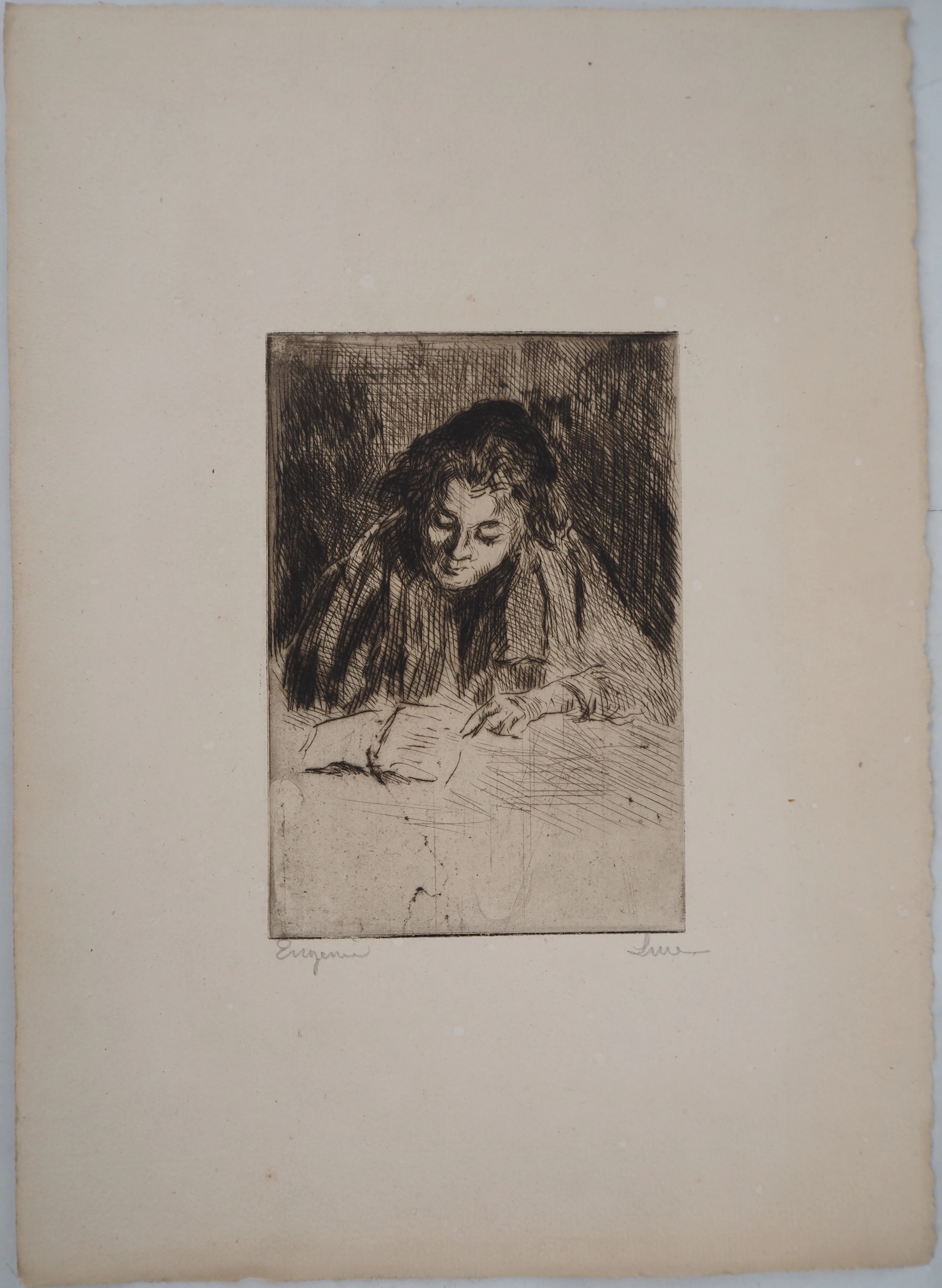 Maximilien LUCE - Femme lisant (Eugénie) Vers 1895 - Gravure originale signée