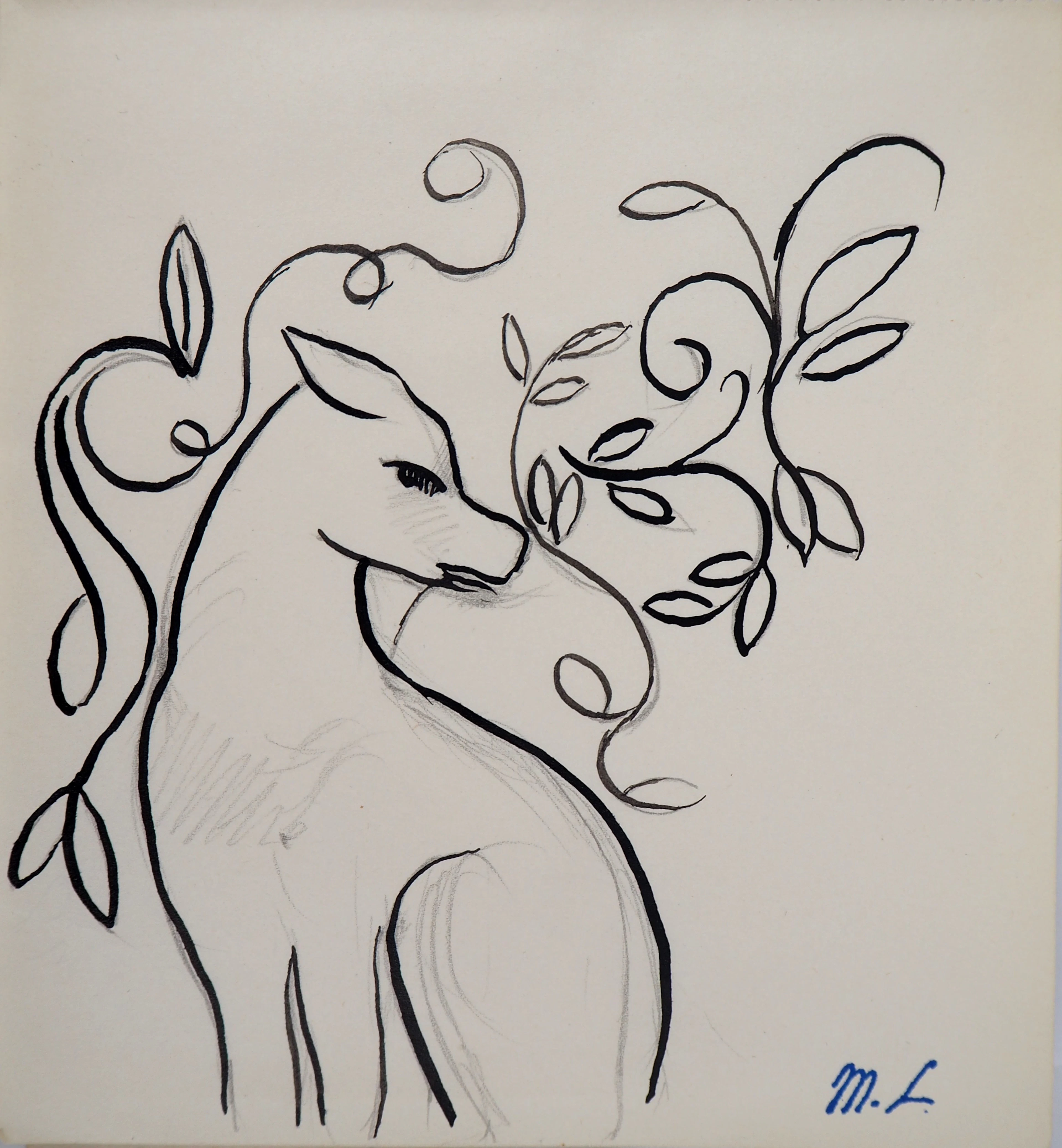 Marie LAURENCIN : Chien assis - Dessin signé