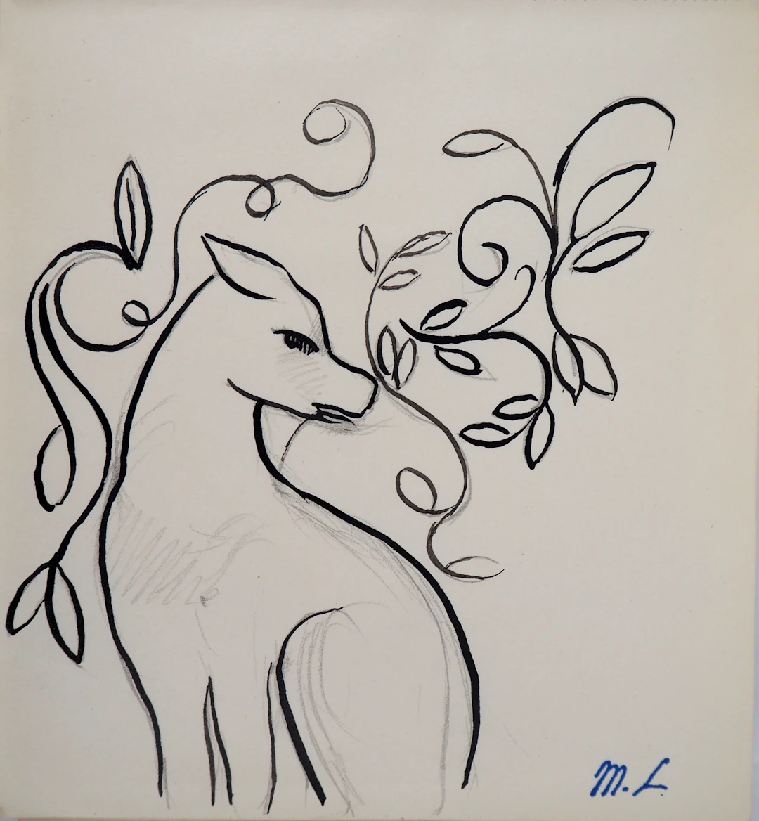 Marie LAURENCIN : Chien assis - Dessin signé