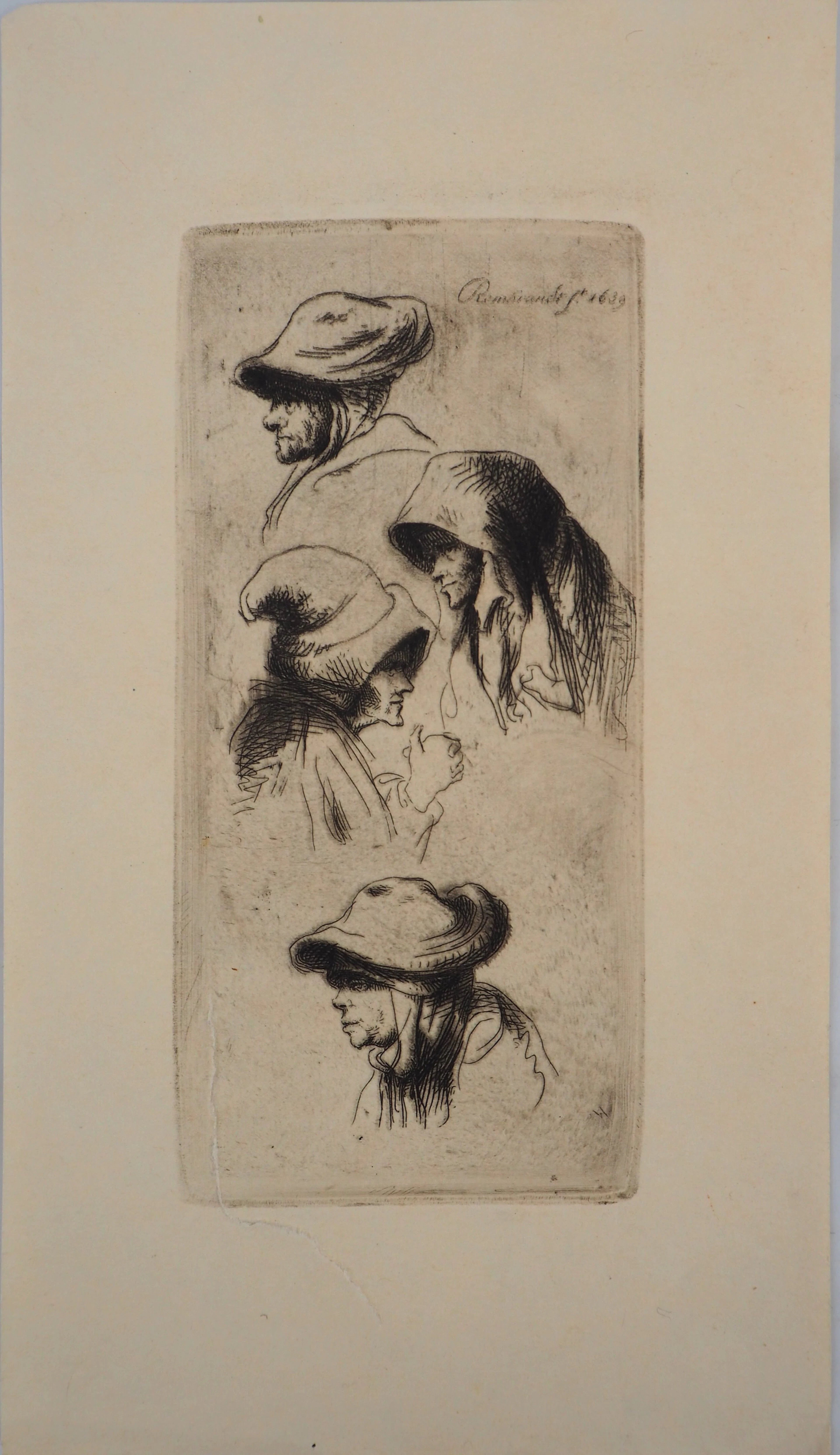 REMBRANDT (d’après) - Etude de pèlerins - Gravure Signée
