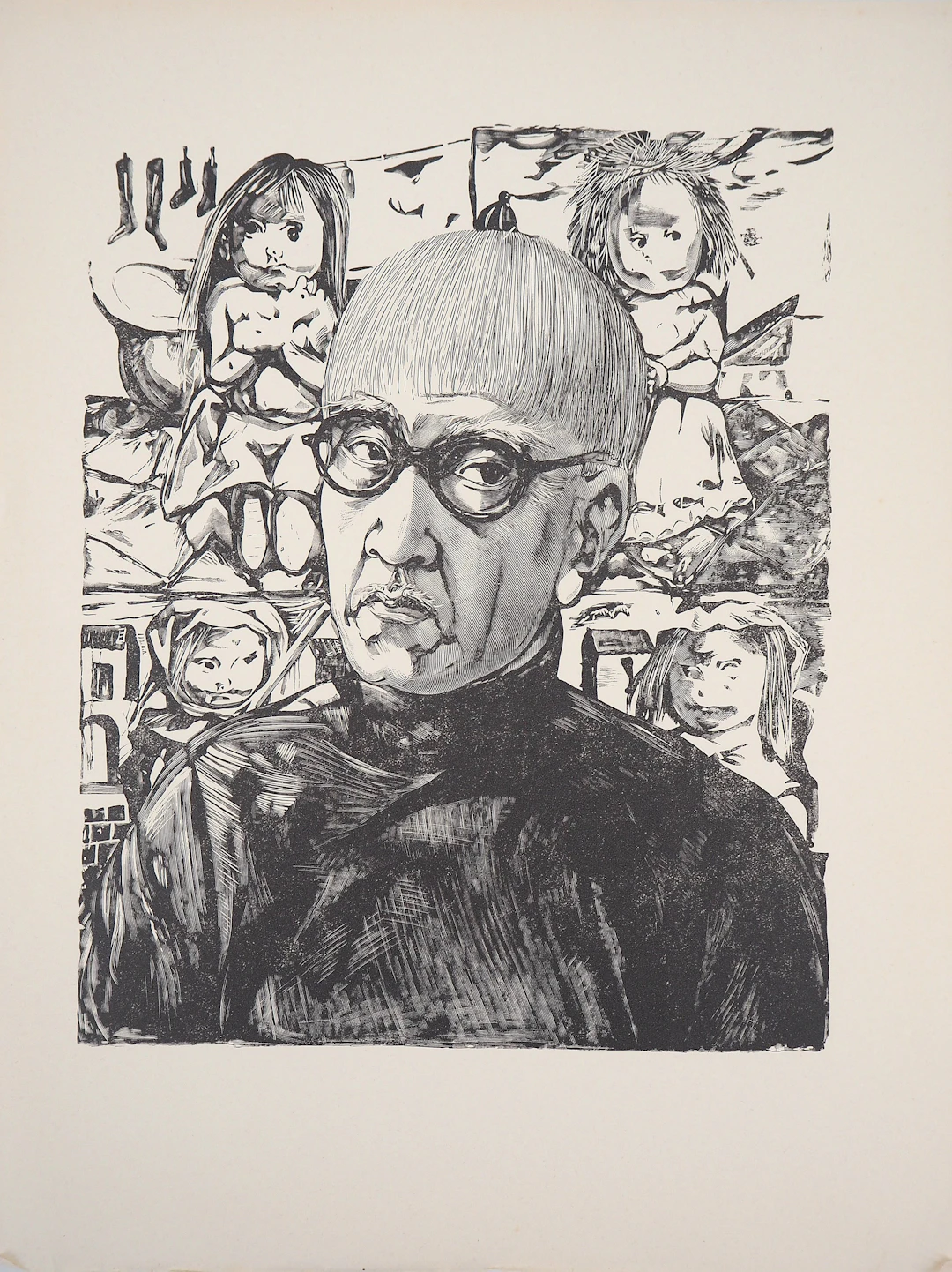 Léonard Tsuguharu FOUJITA - Autoportrait - Bois gravé