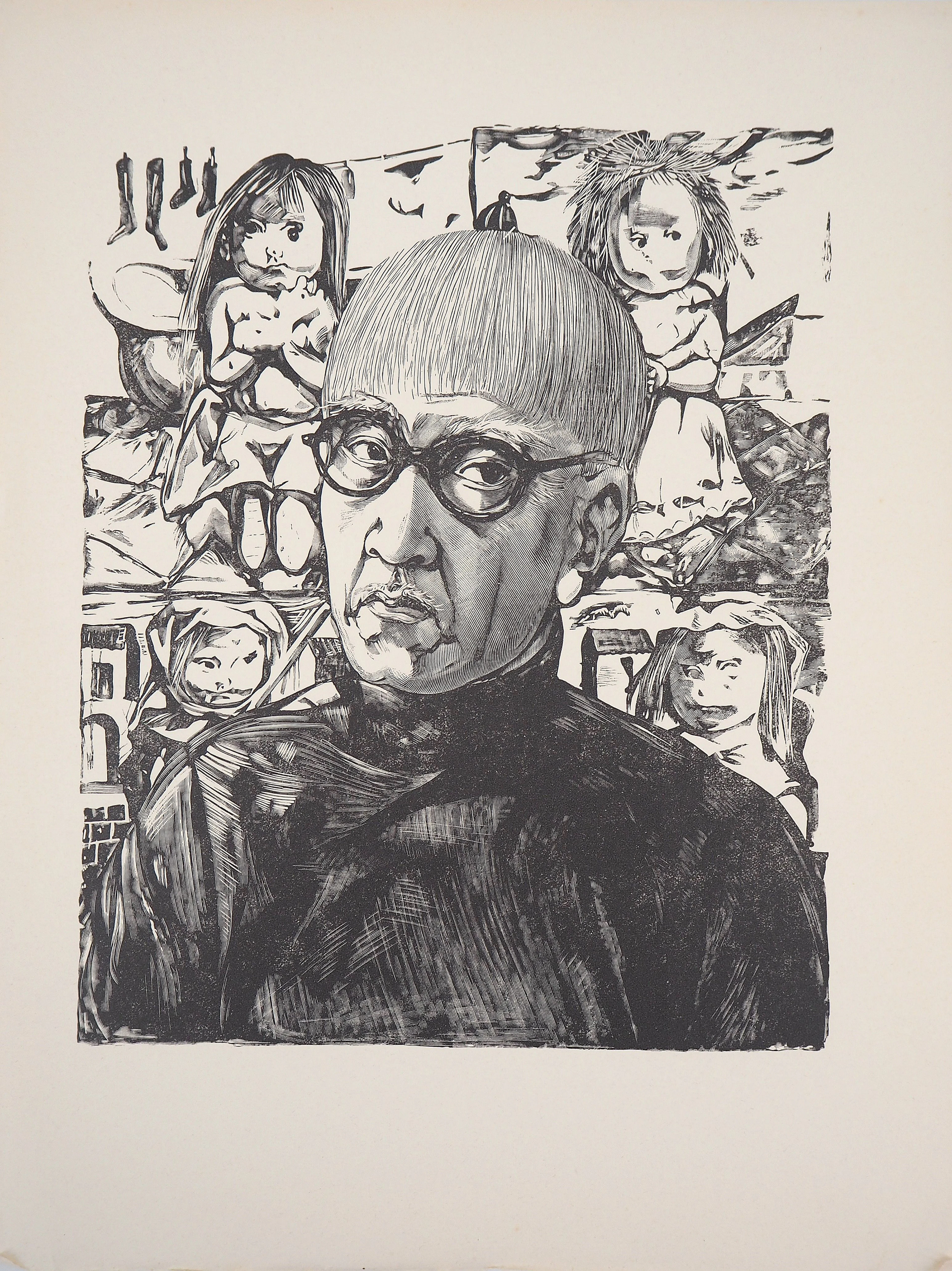 Léonard Tsuguharu FOUJITA - Autoportrait - Bois gravé