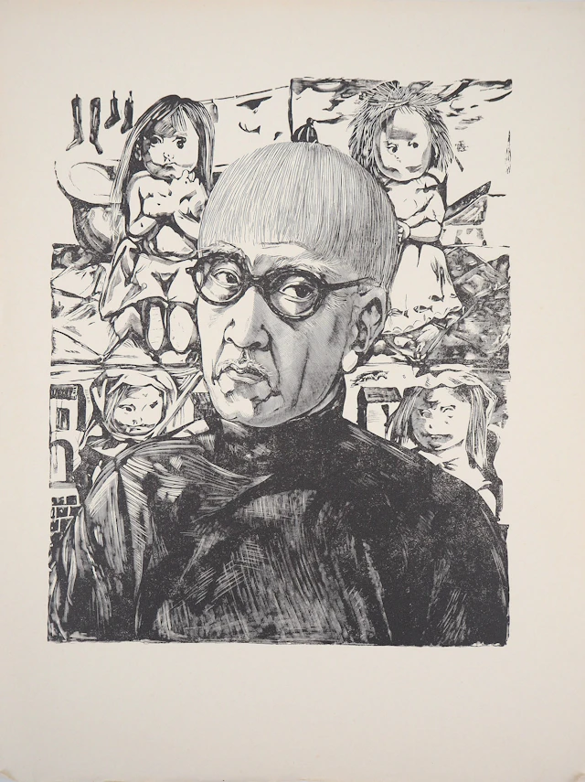 Léonard Tsuguharu FOUJITA - Autoportrait - Bois gravé